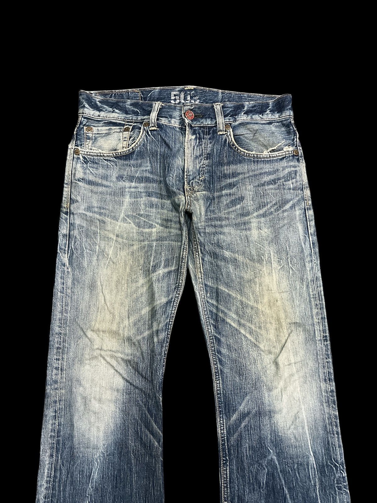 Japanese Brand FLARED💥EDWIN 503 BLUE TRIP DISTRESSED DENIM PANT Size US 33 - 3 Thumbnail