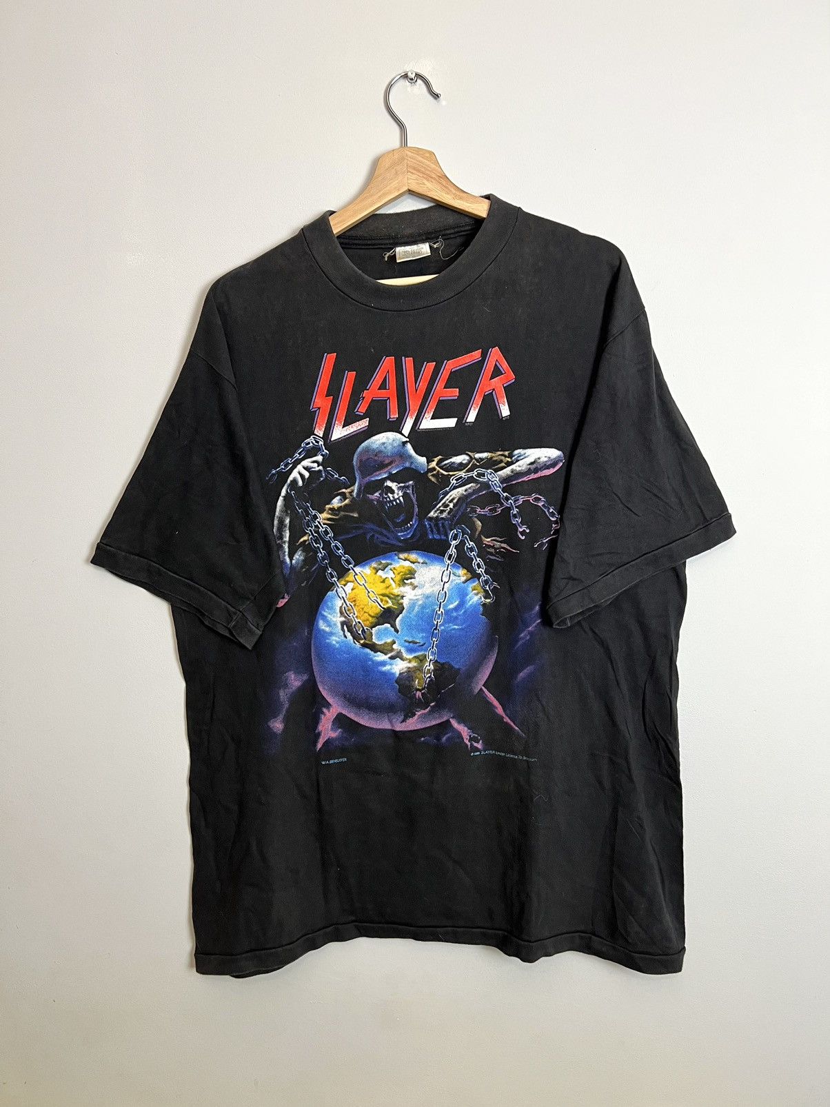 Image of Band Tees x Slayer Vintage 90's Slayer European Intourvention Rock Band Tee in Black, Men's (Size X