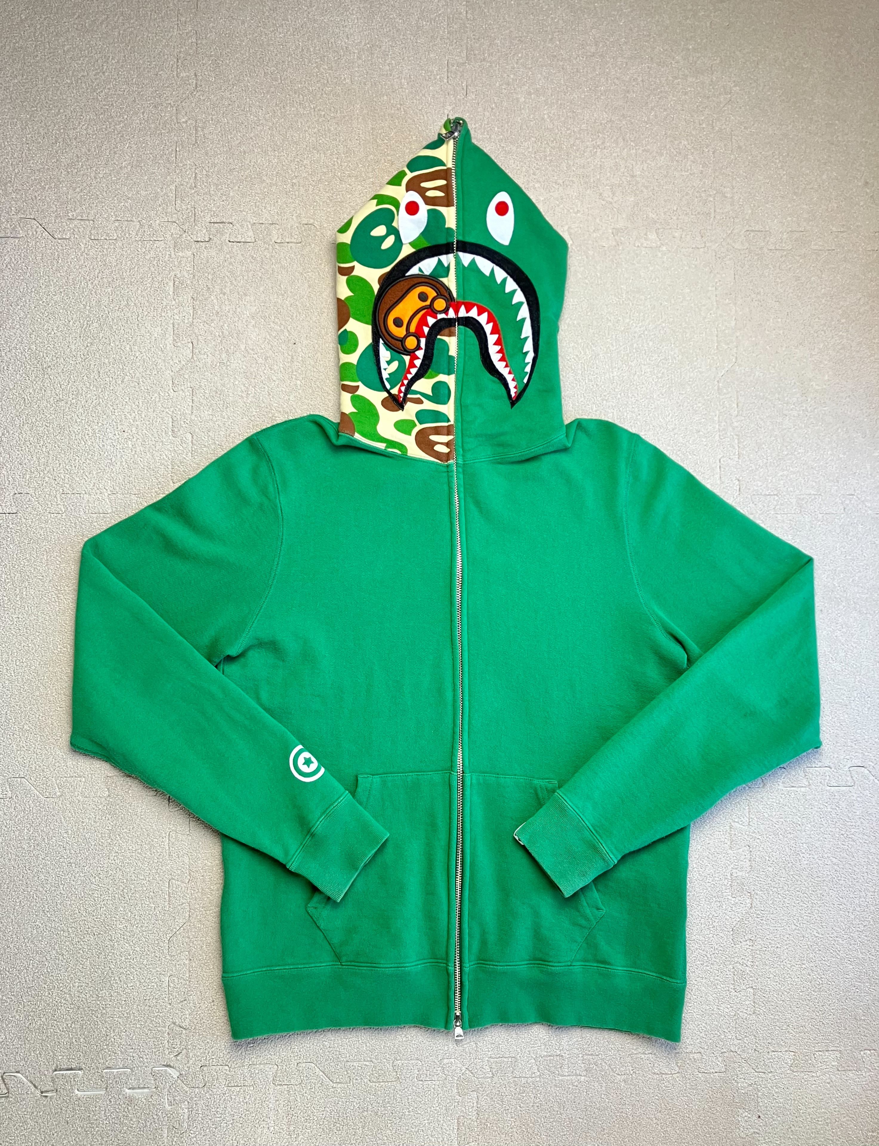 image of Bape Green Baby Milo Shark Camo Full Zip Hoodie Size S, Men's