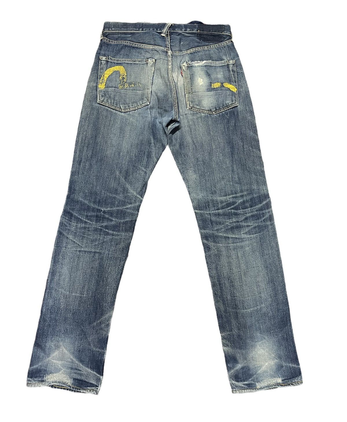 image of Evisu Yamane Selevedge Jeans Distressed in Blue, Men's (Size 30)