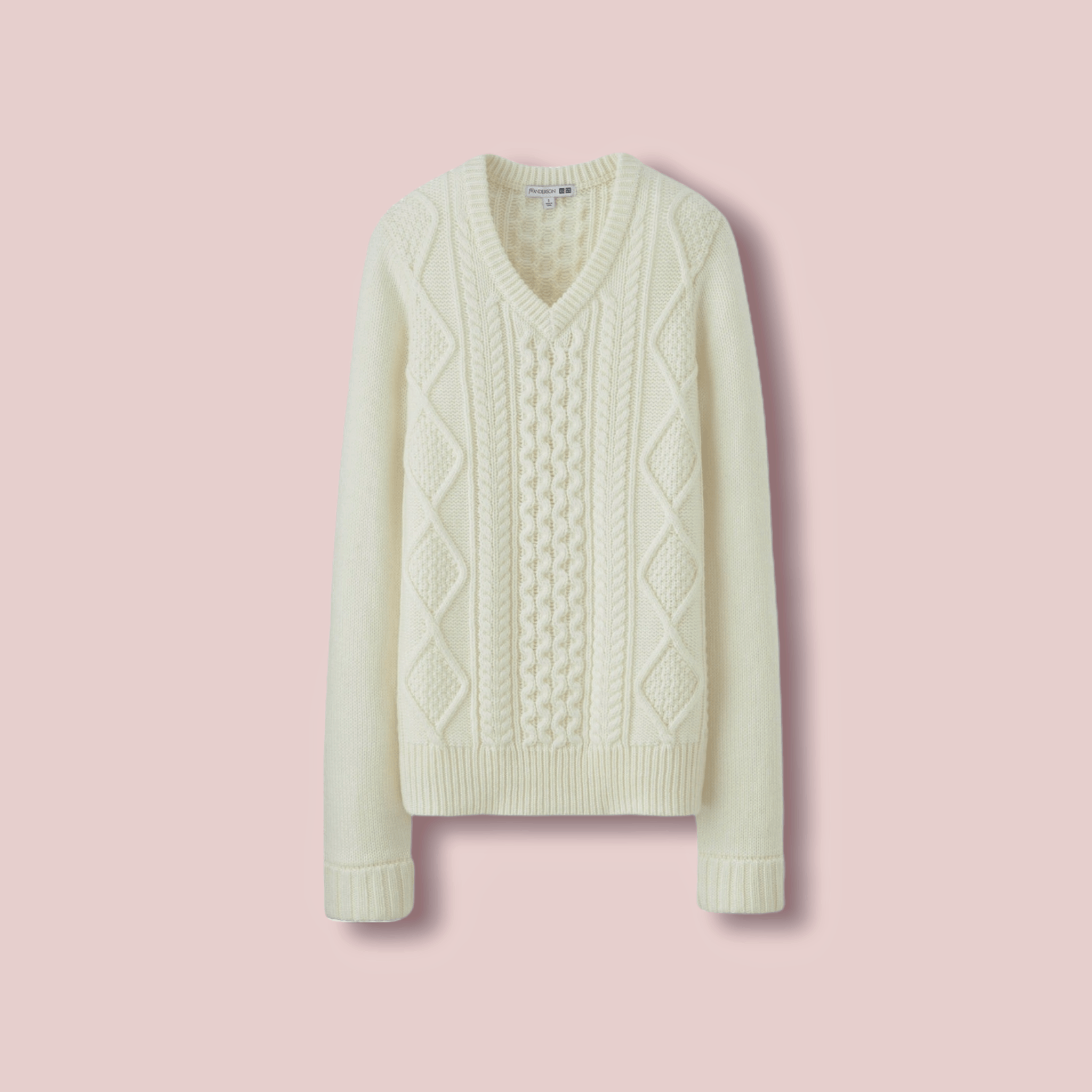 image of Coloured Cable Knit Sweater x J W Anderson Jw Anderson X Uniqlo V Neck Cable Knit Sweater in Cream 