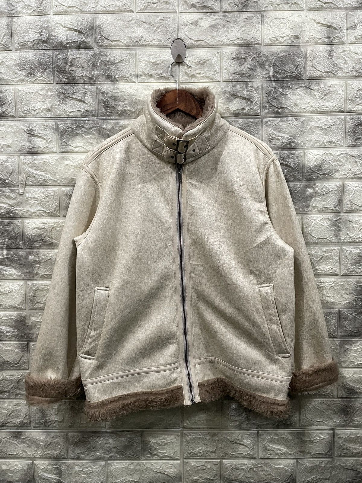 image of Avant Garde Rush Hour Shearling Jacket in White, Men's (Size Medium)