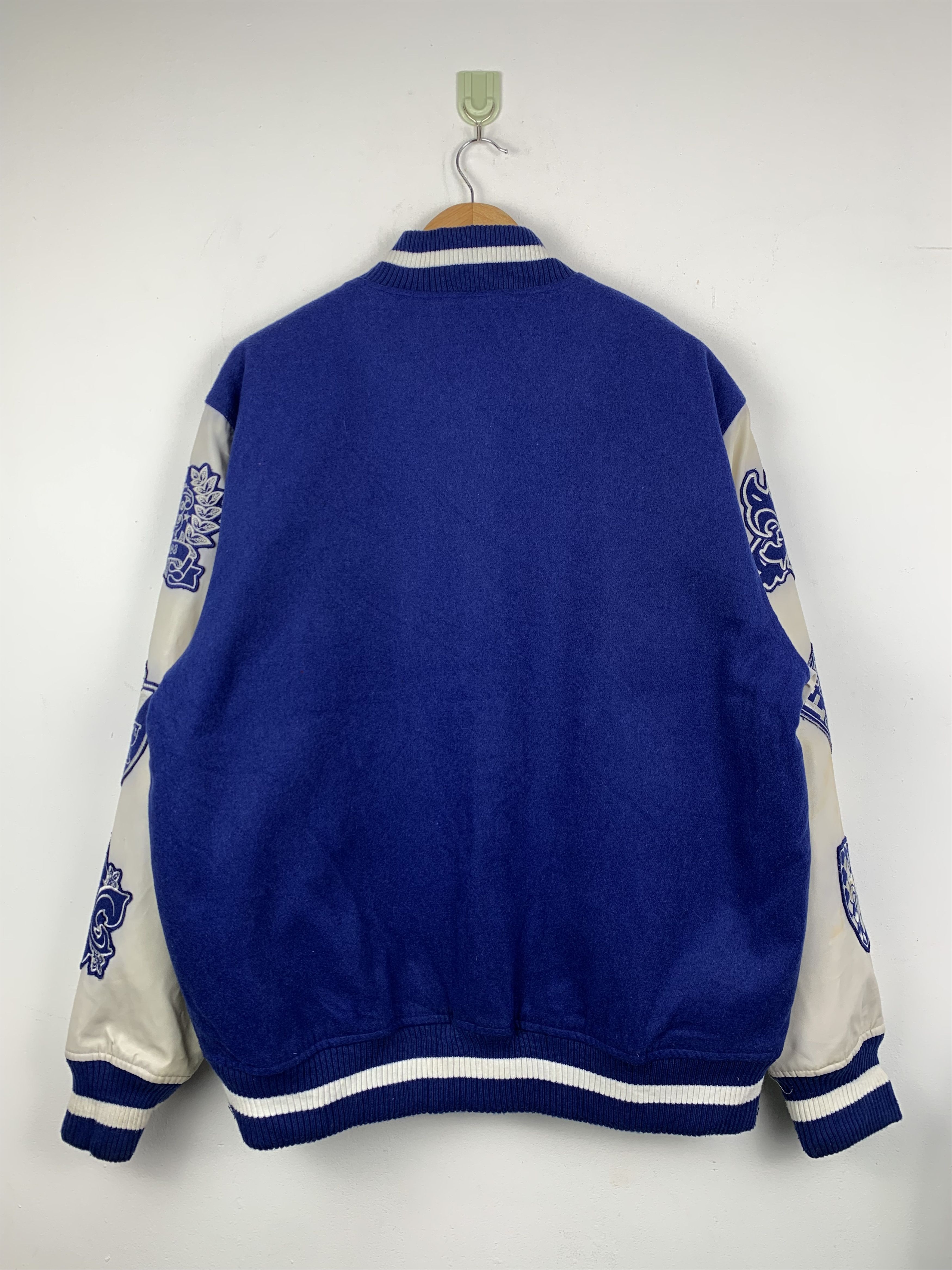 Vintage Vintage 90s Royal Spotters Leather Varsity Jacket Blue Size US L / EU 52-54 / 3 - 12 Thumbnail