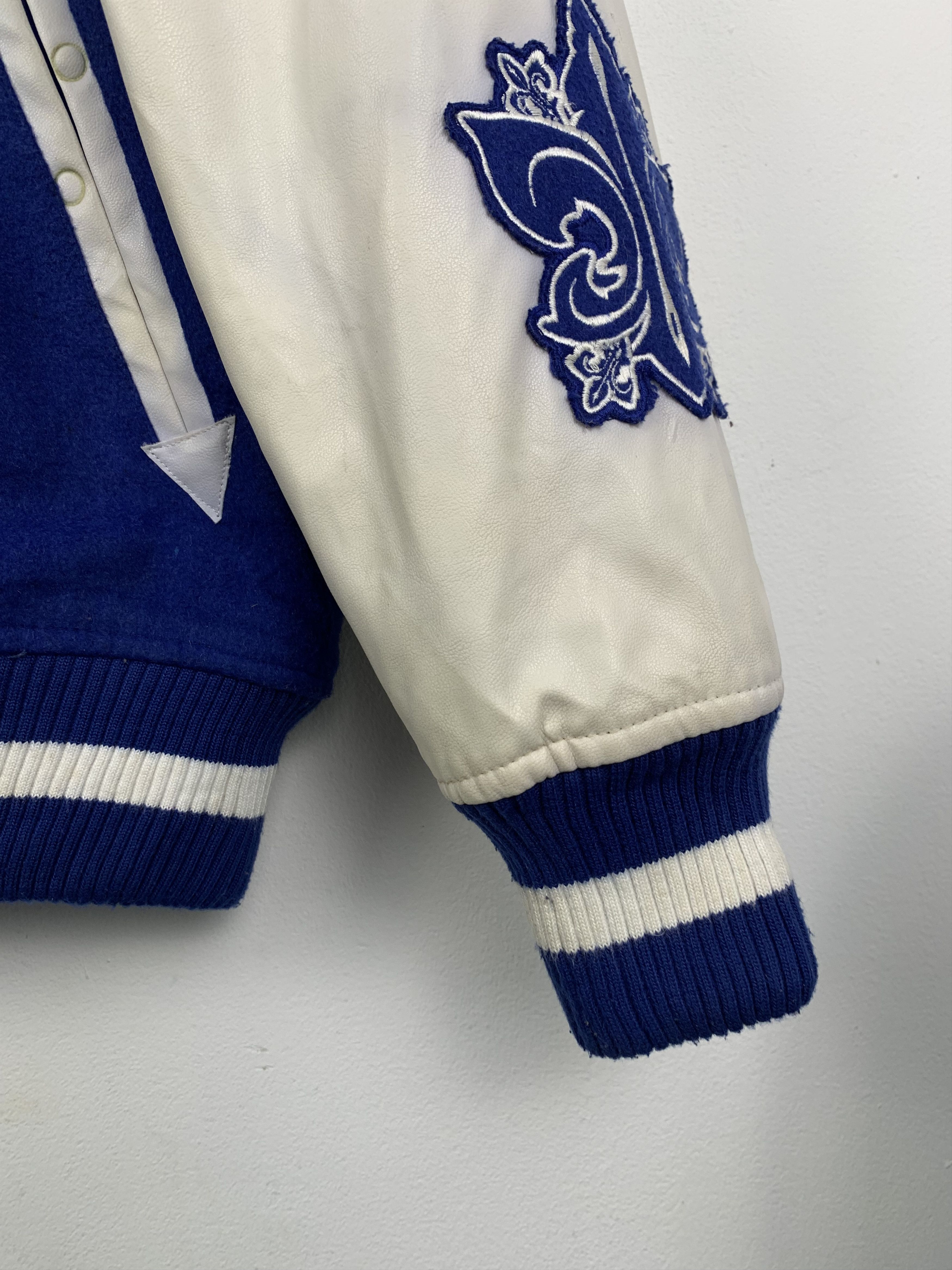 Vintage Vintage 90s Royal Spotters Leather Varsity Jacket Blue Size US L / EU 52-54 / 3 - 3 Thumbnail