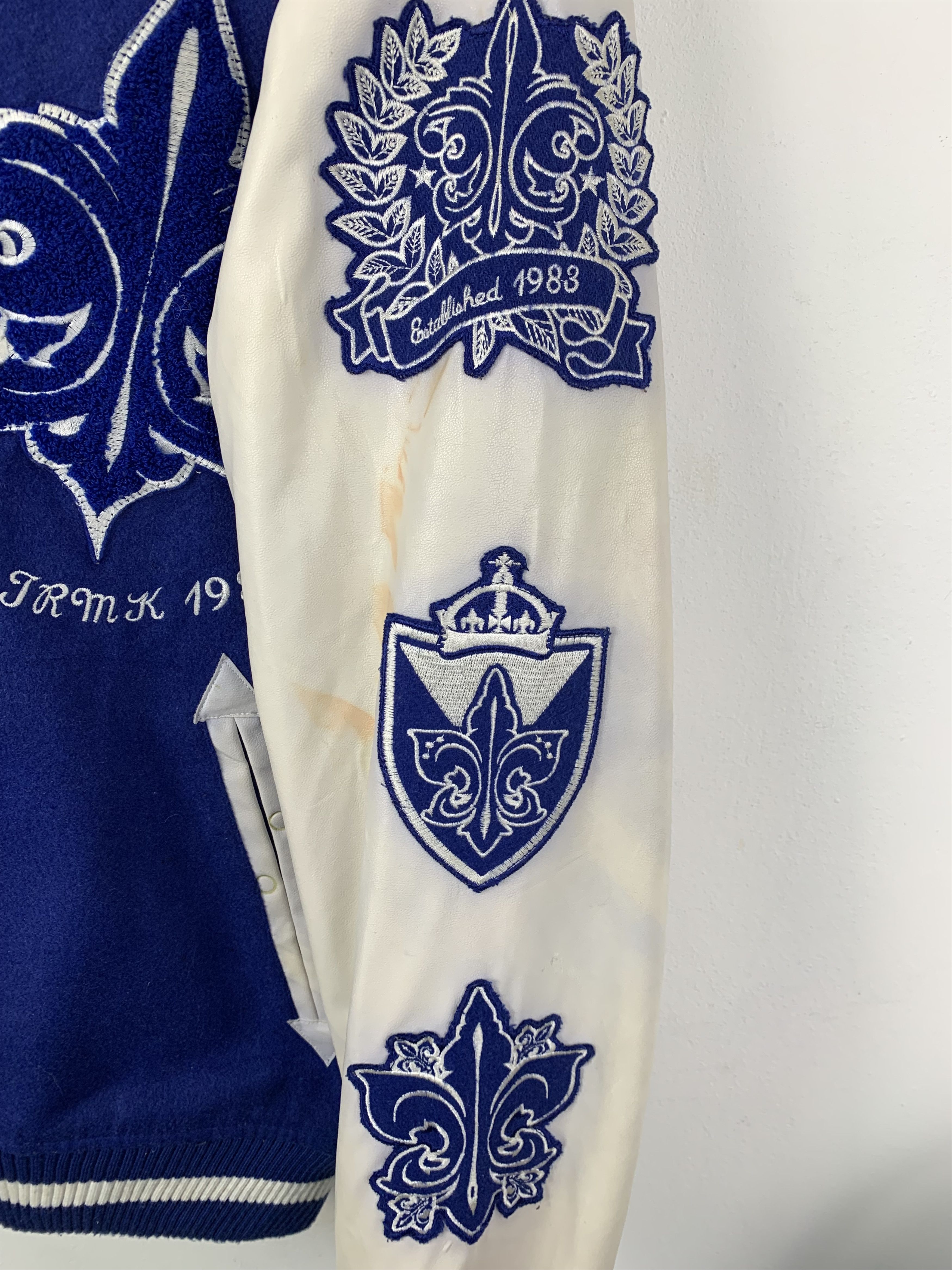 Vintage Vintage 90s Royal Spotters Leather Varsity Jacket Blue Size US L / EU 52-54 / 3 - 7 Thumbnail