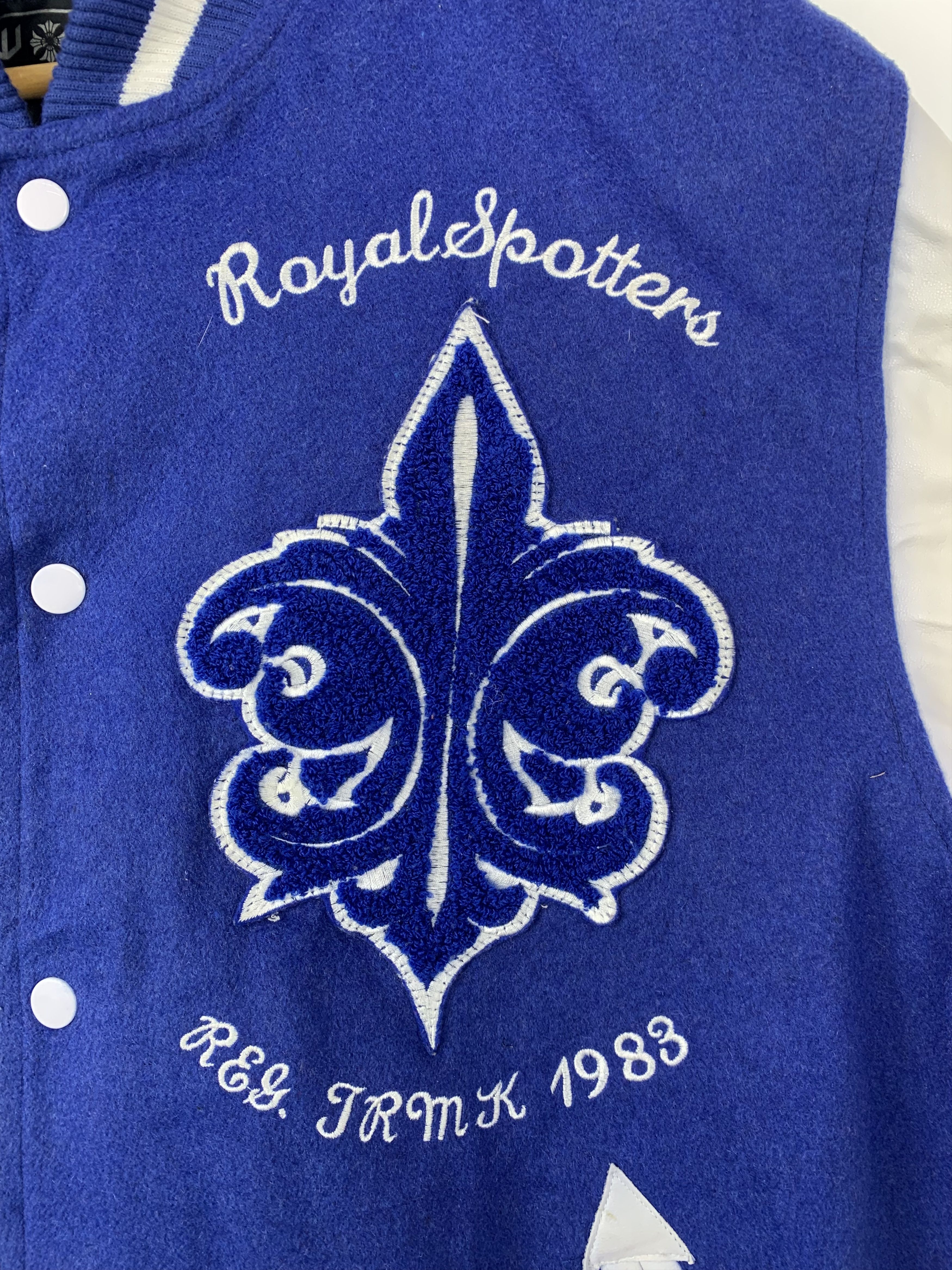 Vintage Vintage 90s Royal Spotters Leather Varsity Jacket Blue Size US L / EU 52-54 / 3 - 6 Thumbnail