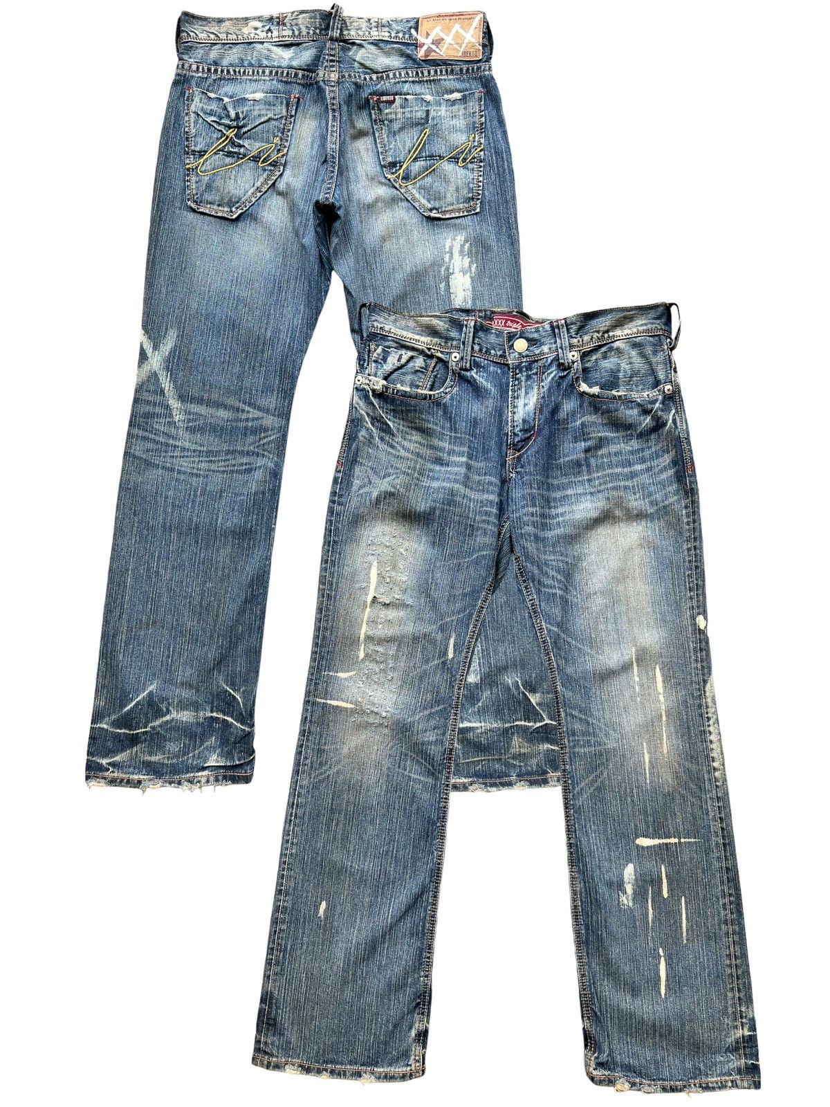 image of Liberto Distressed Denim Painted Jeans 35X33 in Faded Blue, Men's