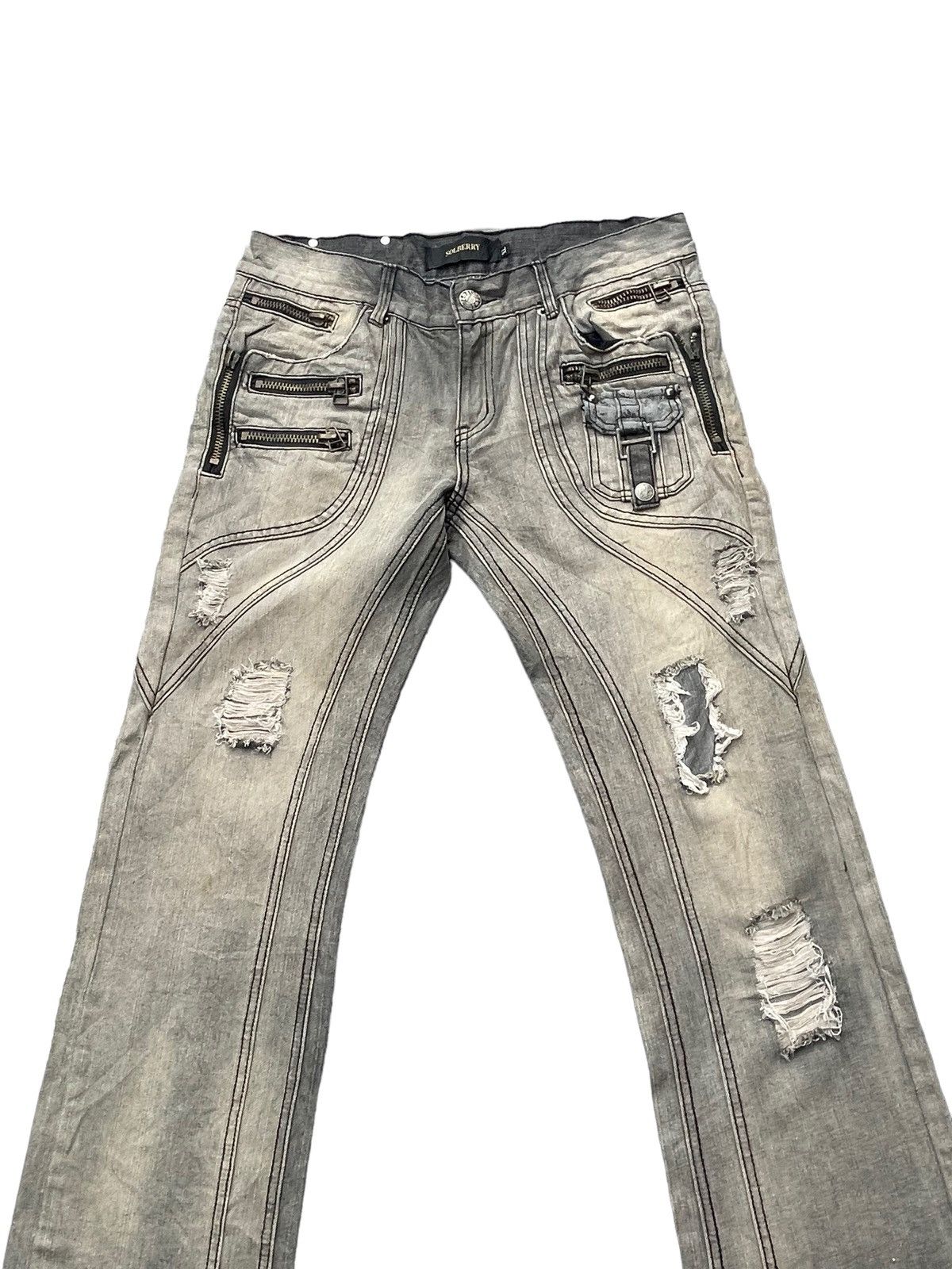 Japanese Brand Solberry Distressed Denim Size US 34 / EU 50 - 3 Thumbnail