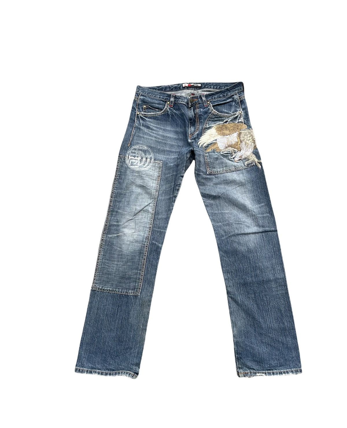 Japanese Brand Japanesse Traditional Eagle Emboiderey Denim Size US 33 - 1 Thumbnail