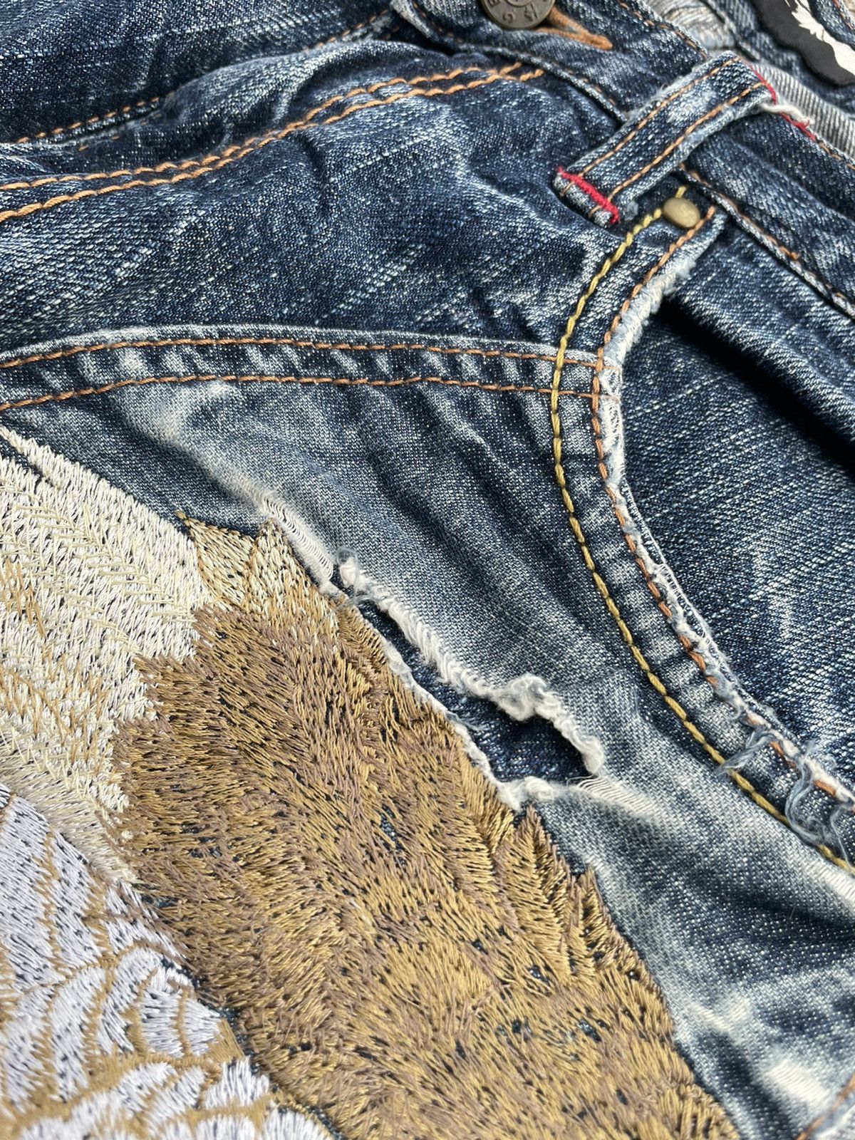 Japanese Brand Japanesse Traditional Eagle Emboiderey Denim Size US 33 - 16 Thumbnail