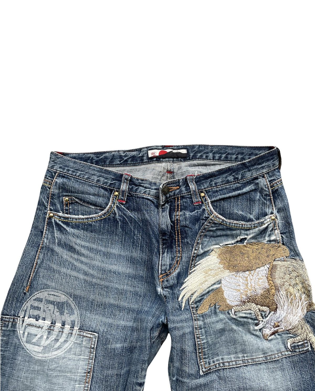 Japanese Brand Japanesse Traditional Eagle Emboiderey Denim Size US 33 - 5 Thumbnail
