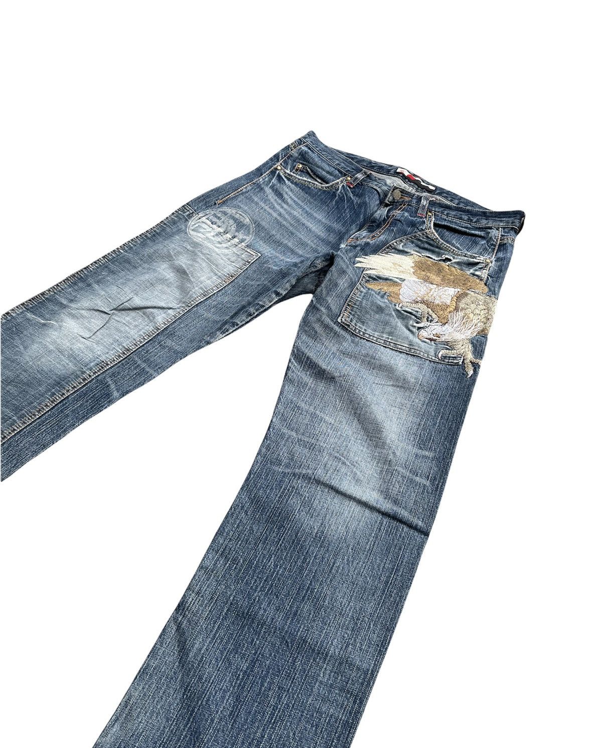 Japanese Brand Japanesse Traditional Eagle Emboiderey Denim Size US 33 - 2 Thumbnail