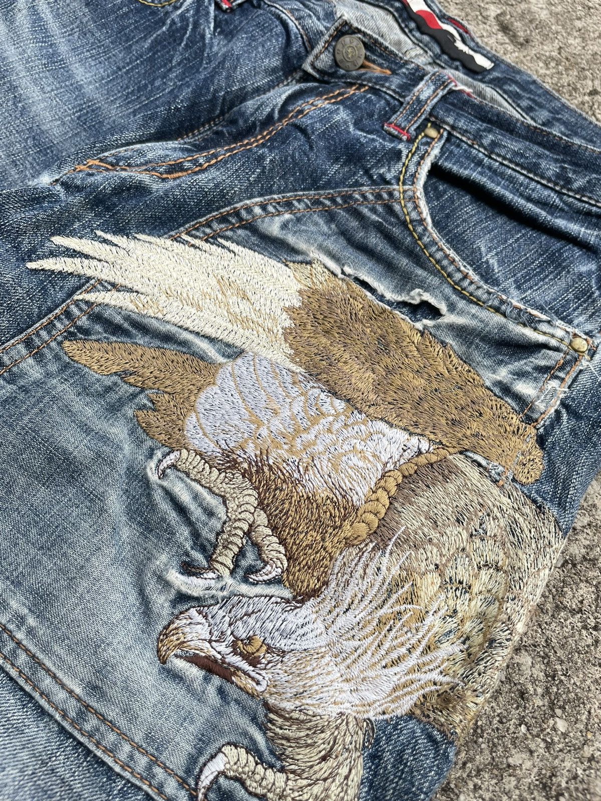 Japanese Brand Japanesse Traditional Eagle Emboiderey Denim Size US 33 - 17 Thumbnail