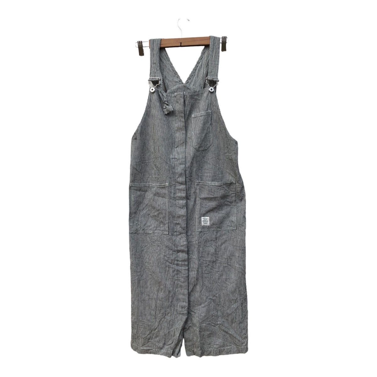 image of Sunny Clouds Overalls Dress Hickory Stripe Design in White Black, Women's
