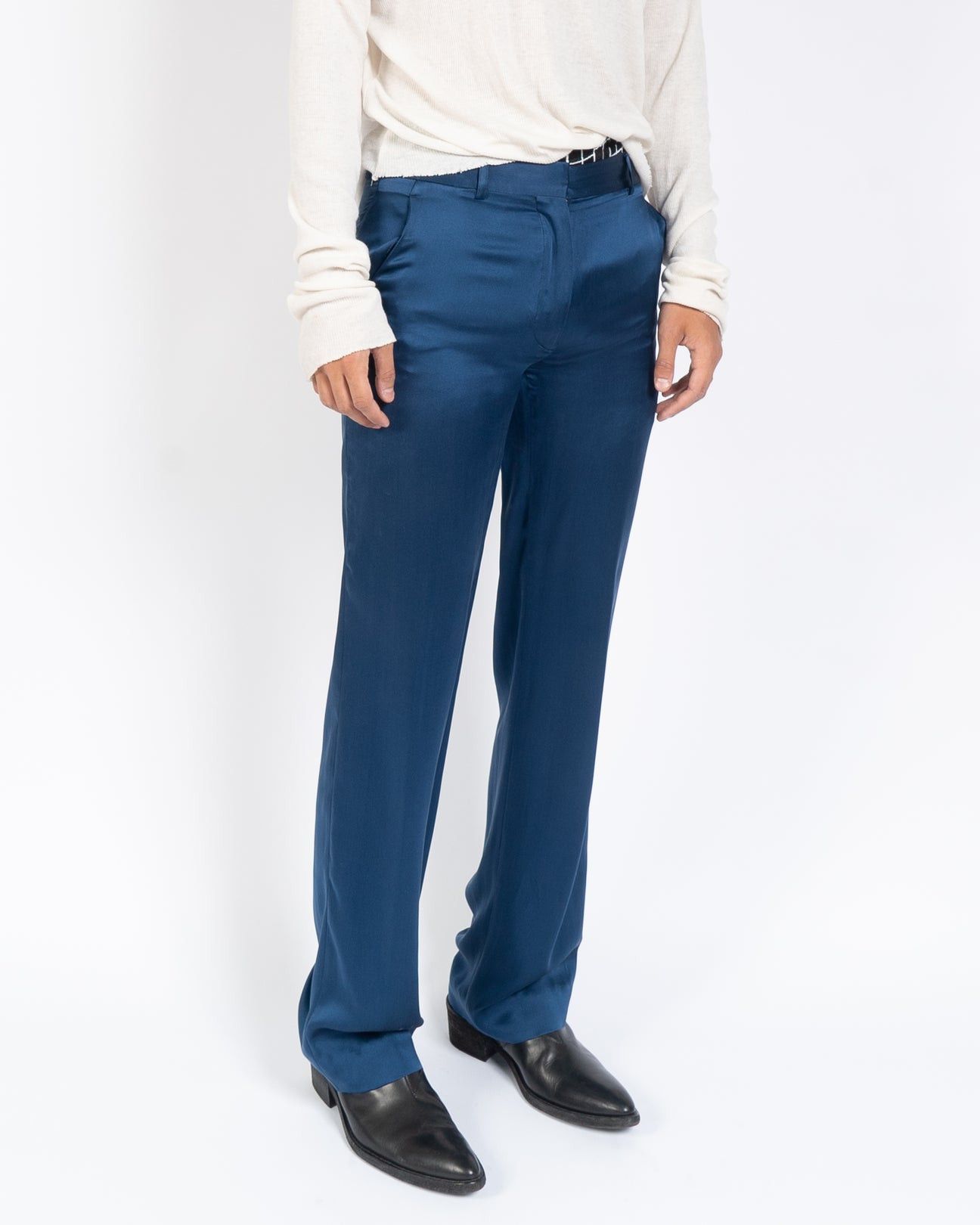 Haider Ackermann SS14 Silk Satin Trousers Blue Size US 30 / EU 46 - 2 Thumbnail