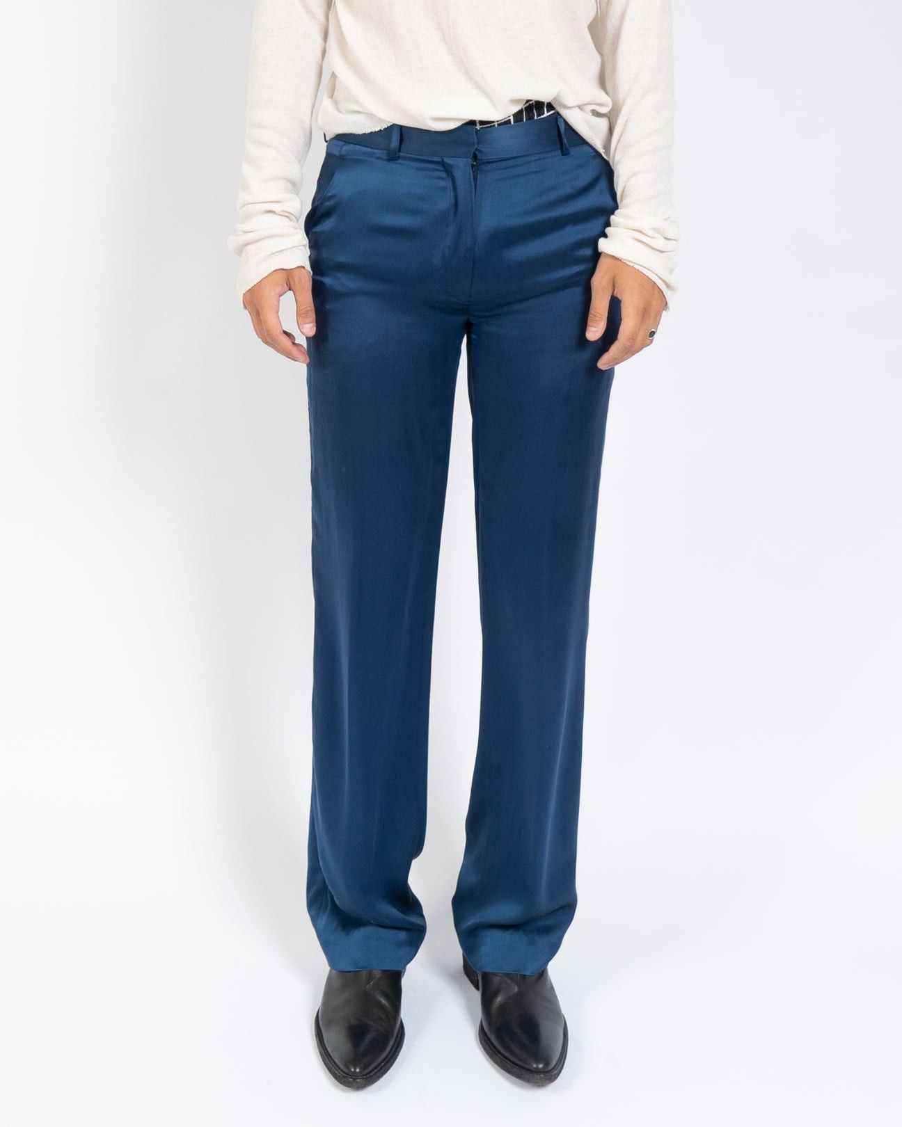 Haider Ackermann SS14 Silk Satin Trousers Blue Size US 30 / EU 46 - 1 Thumbnail