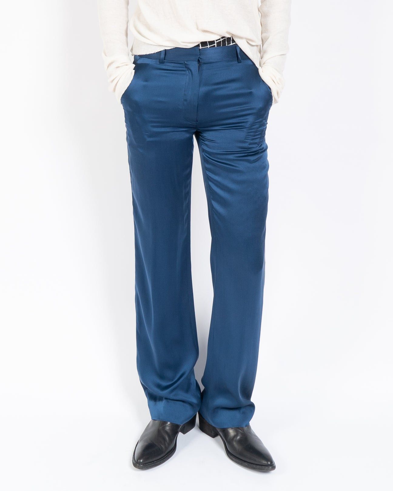 Haider Ackermann SS14 Silk Satin Trousers Blue Size US 30 / EU 46 - 4 Thumbnail