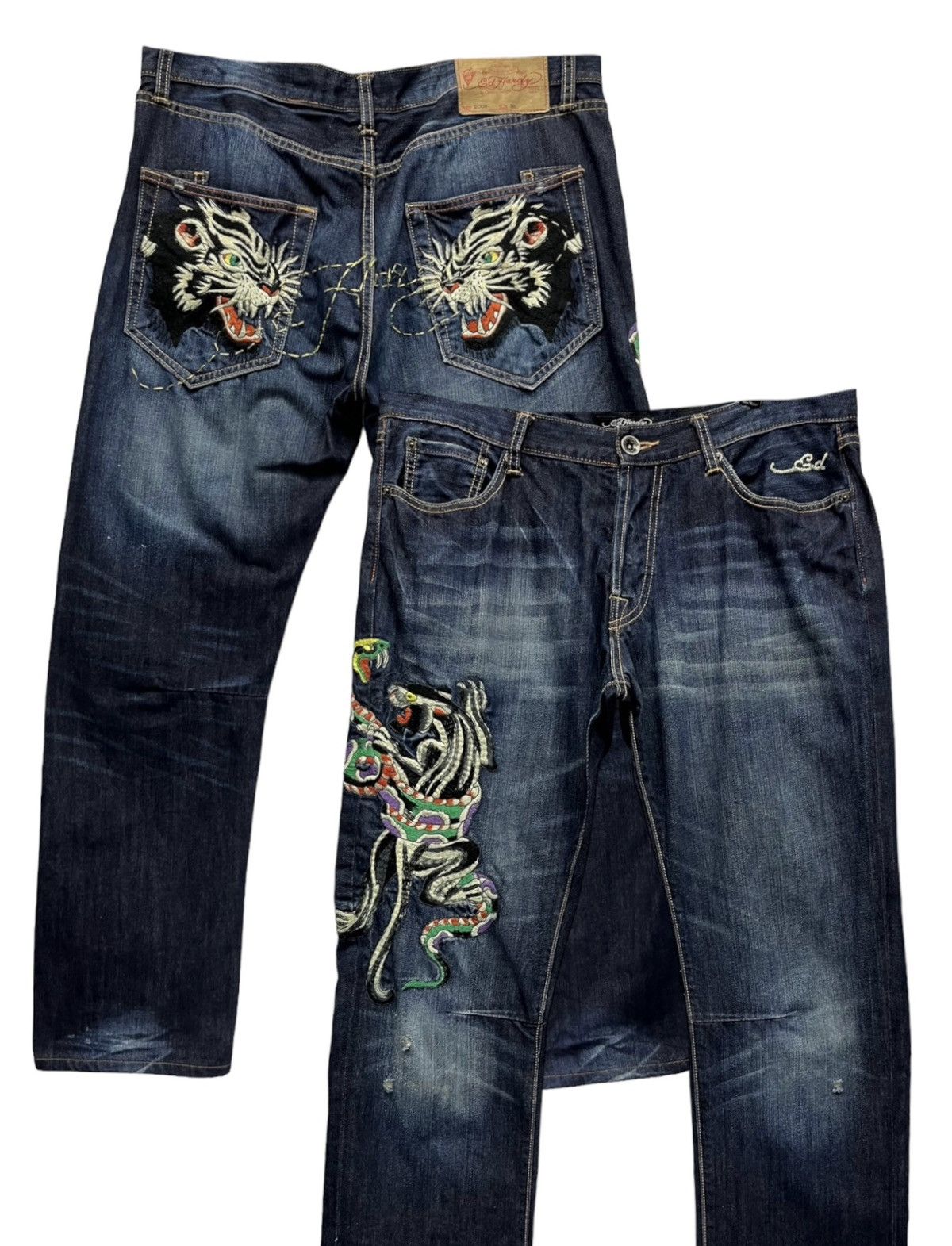 Christian Audigier SICK💥THE GODFATHER x ED HARDY Panther Vs Snake Tattoo Wear Size US 36 / EU 52 - 1 Thumbnail