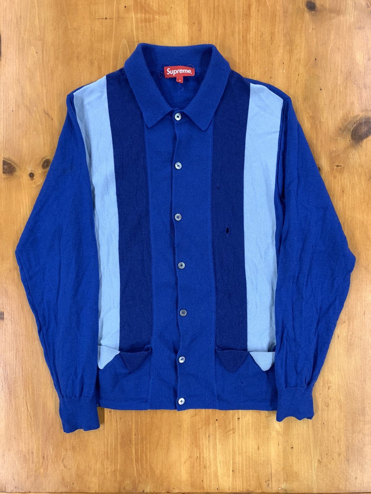 Pre-owned Coloured Cable Knit Sweater X Supreme Blue Stripe Knit Cardigan