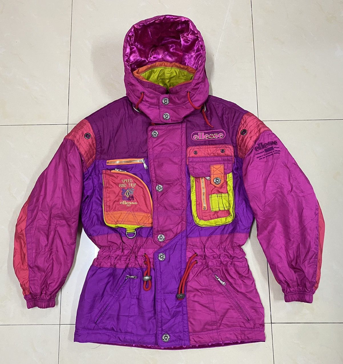 Vintage 90s Ellesse Ski Wear Winter Crazy Pattern newest Jacket Medium Ellesse Japan Hoodie Skiing Snow Gear Jacket Cold Weather Coat Size M