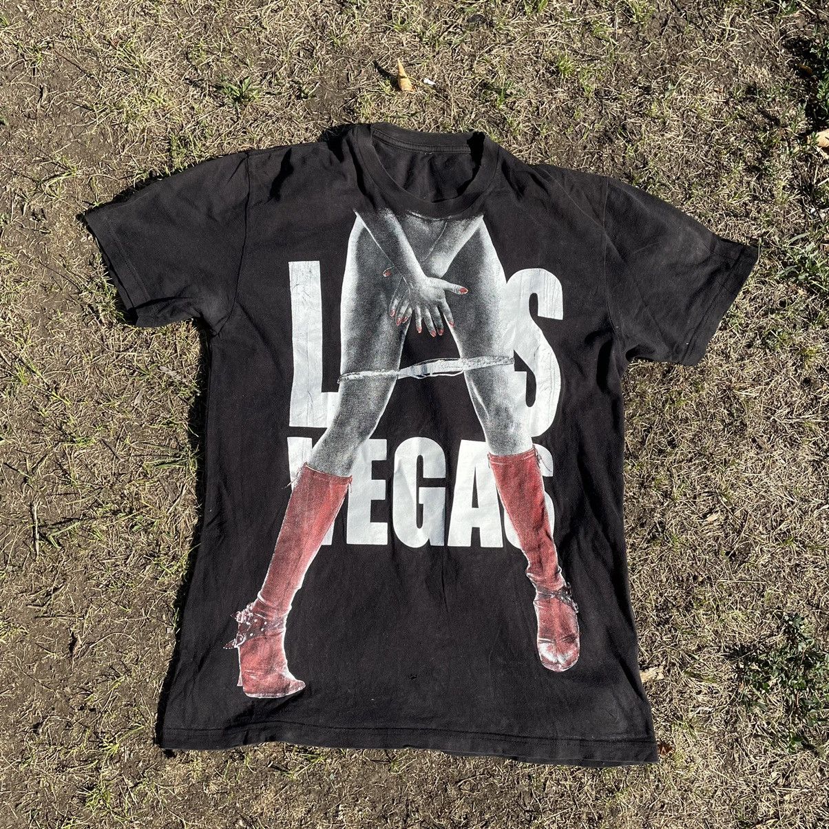 image of 90's Adult “ Sexy Las Vegas Babe” Art Humor Tee in Black, Men's (Size Medium)