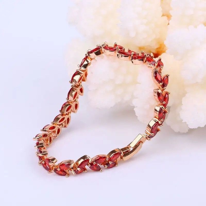 Jewelry × Vintage Rose Gold CZ Red Olive Leaves Bracelets Size ONE SIZE - 2 Thumbnail