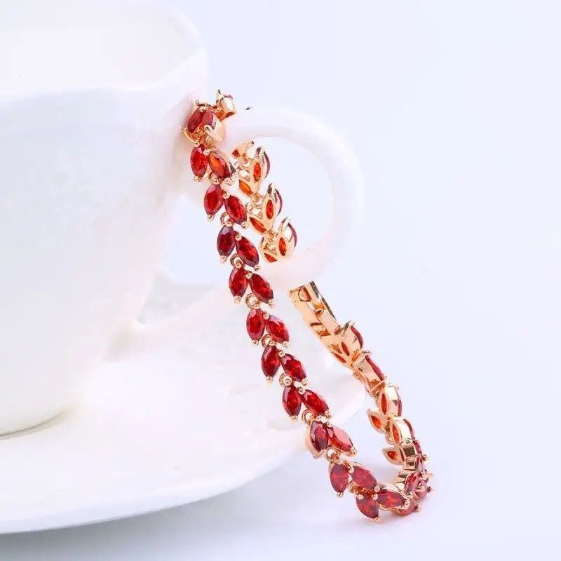 Jewelry × Vintage Rose Gold CZ Red Olive Leaves Bracelets Size ONE SIZE - 4 Thumbnail