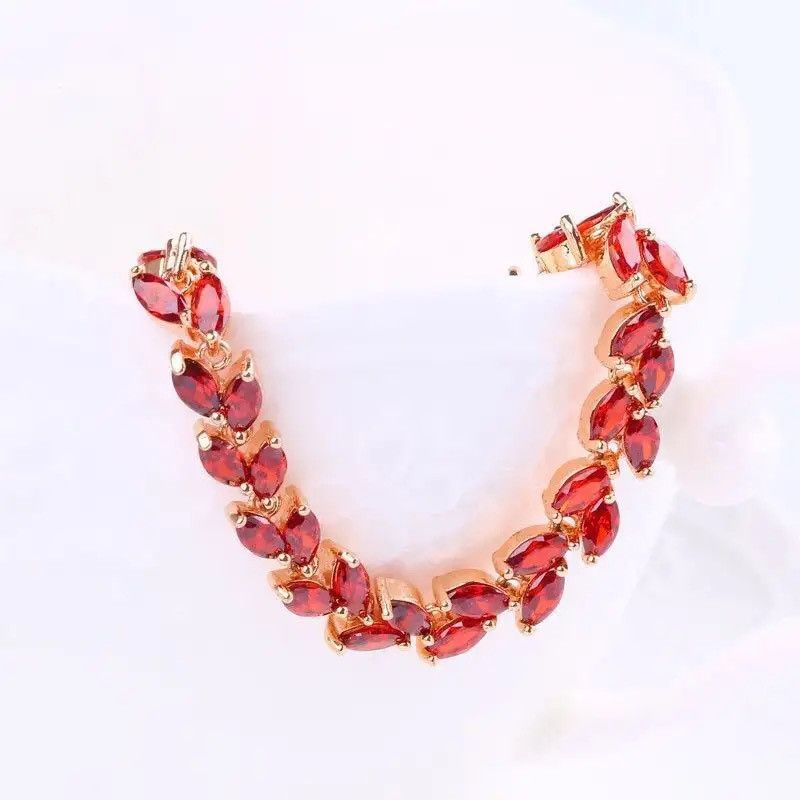 Jewelry × Vintage Rose Gold CZ Red Olive Leaves Bracelets Size ONE SIZE - 5 Thumbnail