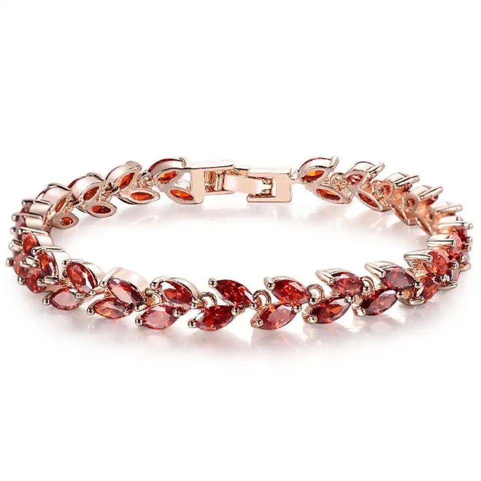 Jewelry × Vintage Rose Gold CZ Red Olive Leaves Bracelets Size ONE SIZE - 1 Thumbnail