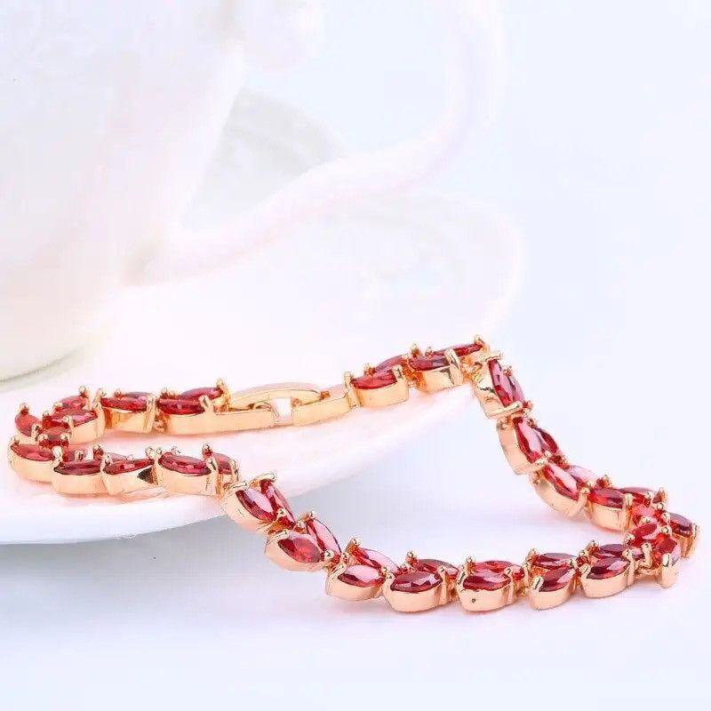 Jewelry × Vintage Rose Gold CZ Red Olive Leaves Bracelets Size ONE SIZE - 3 Thumbnail