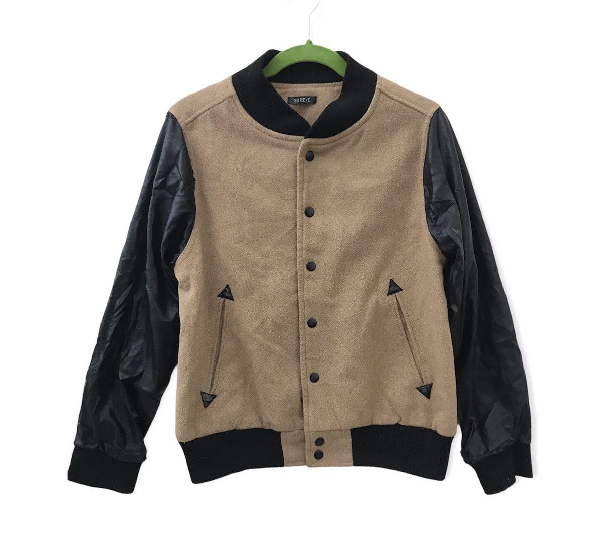 image of Sureve Wool Synthetic Leather Varsity Jacket, Men's (Size Medium)