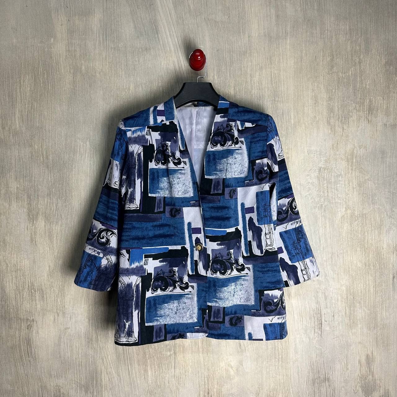 image of Designer Inspired Kapital Abstract Art Printed Blazer in Blue, Men's (Size Large)