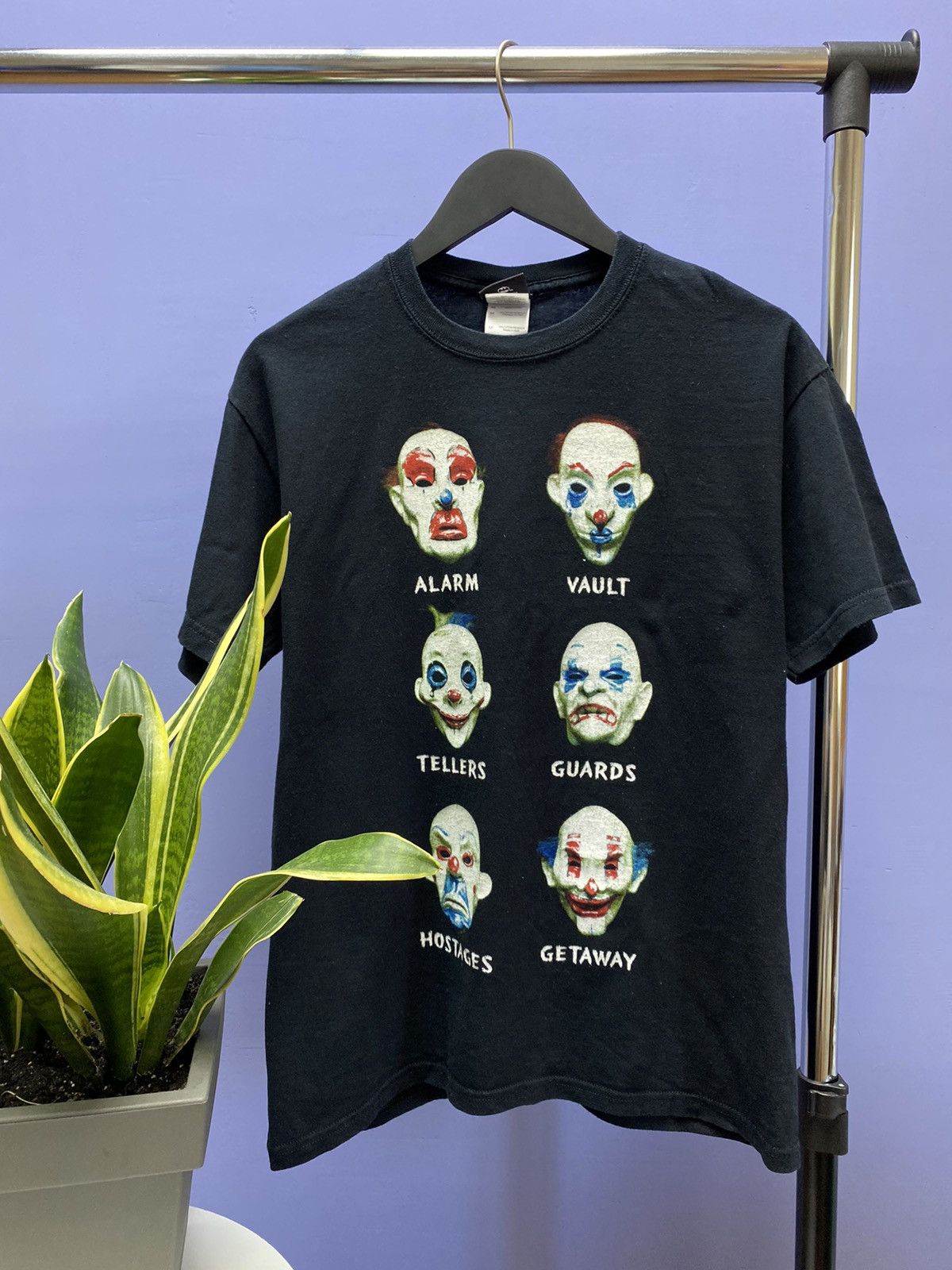 image of Vintage Dark Knight Batman Joker Mask Bank Heist T-Shirt in Black, Men's (Size Medium)