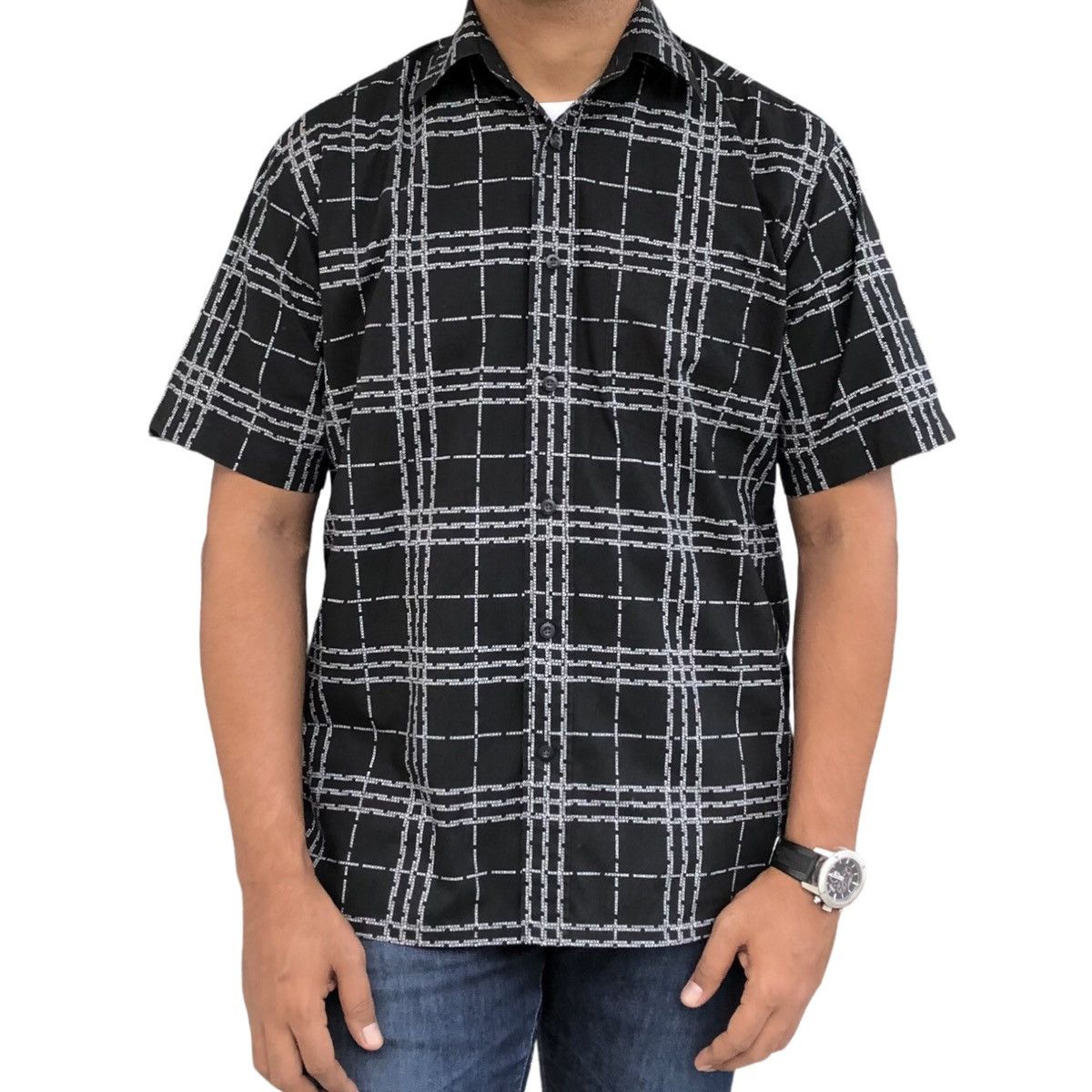 image of Authentic Burberry London Spell Out Over Print T-Shirt in Black, Men's (Size Medium)