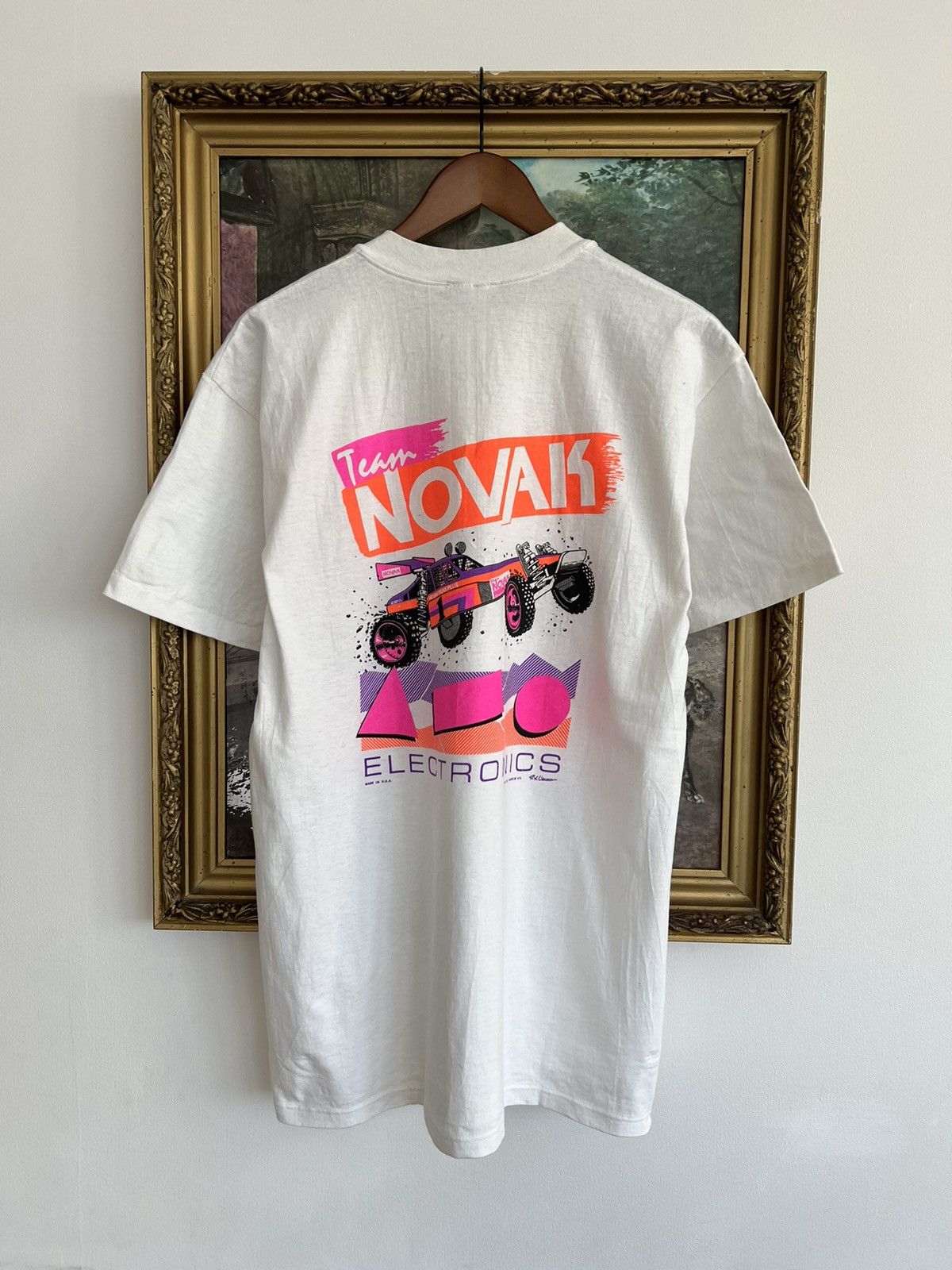 Band Tees Vintage 90s Team Novak Electronics Racing White Tee Size US L / EU 52-54 / 3 - 2 Thumbnail