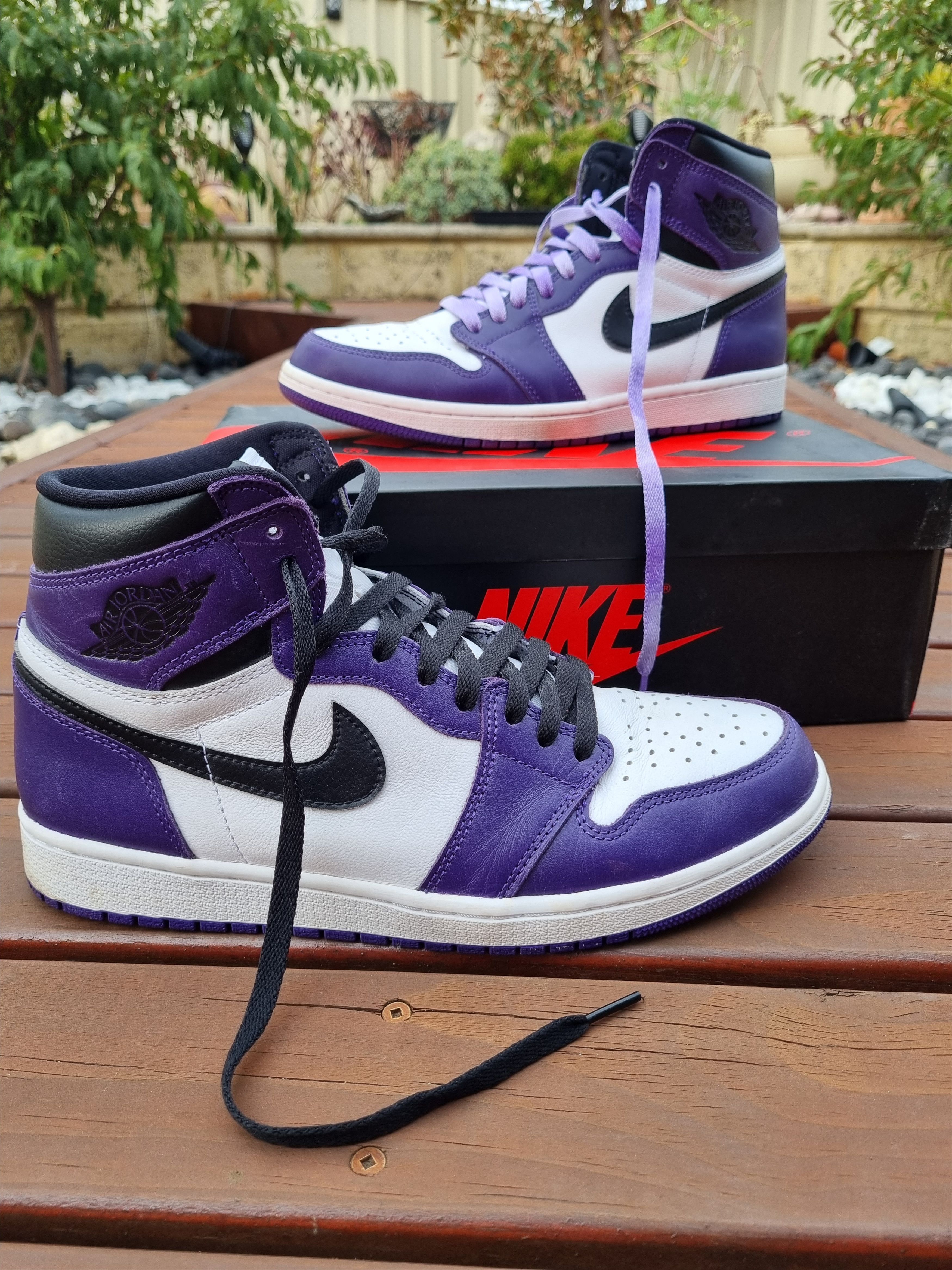 image of Air Jordan 1 Retro High Court Purple 2.0 Shoes, Men's (Size 10)