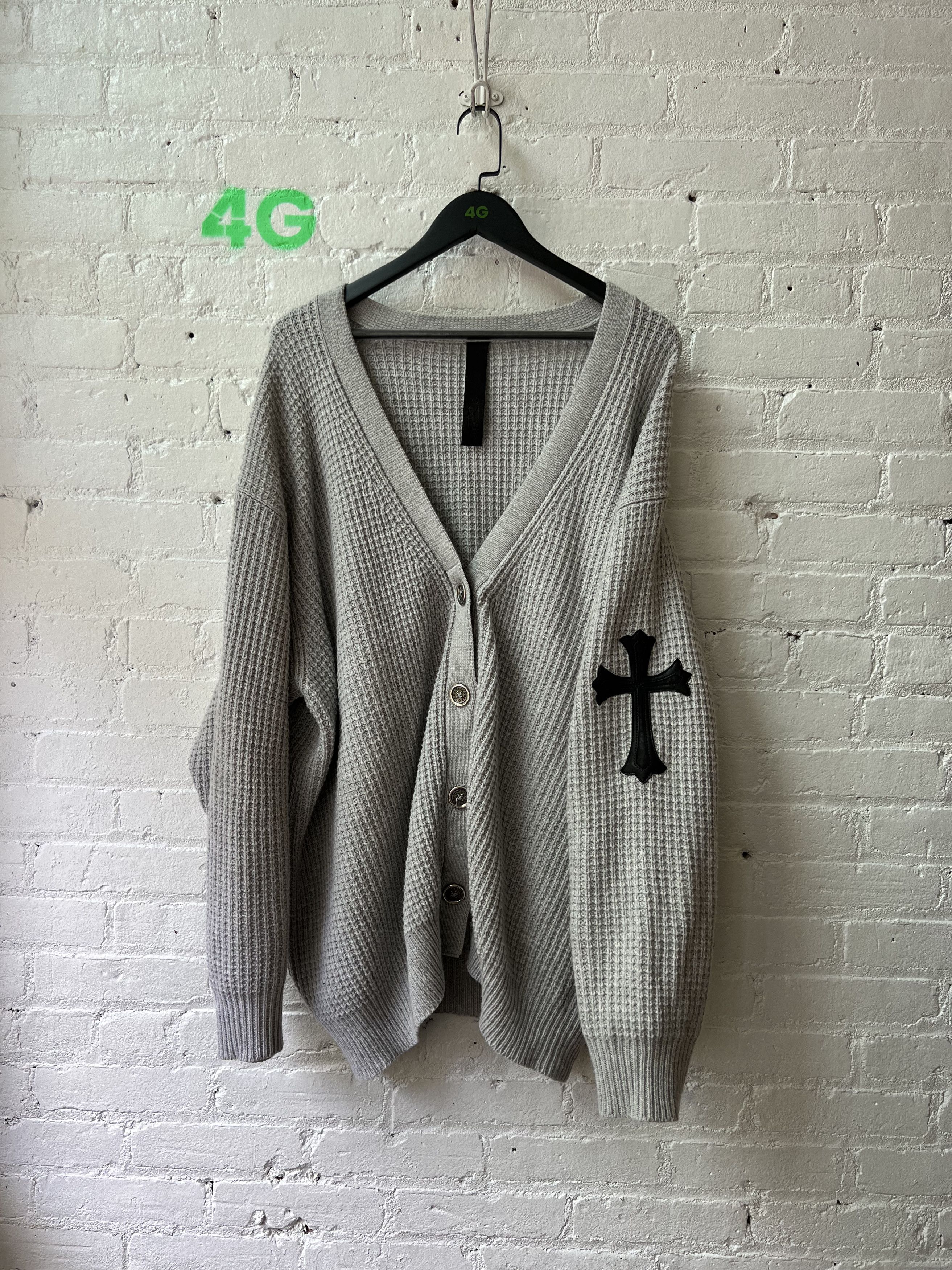 image of Chrome Hearts Cross Cashmere Cardigan Cross Patch in Gray Black, Men's (Size 2XL)