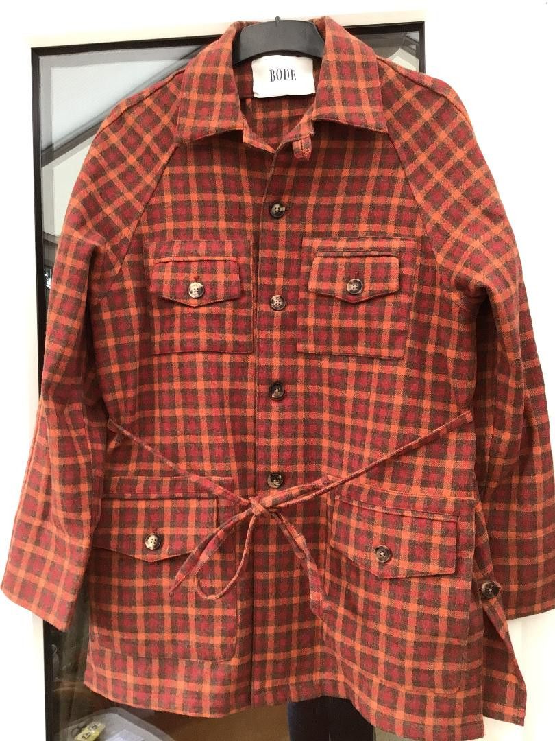 image of Bode Hillsdale Sunset Plaid Wool Jacket (S/m) in Orange, Men's (Size Small)