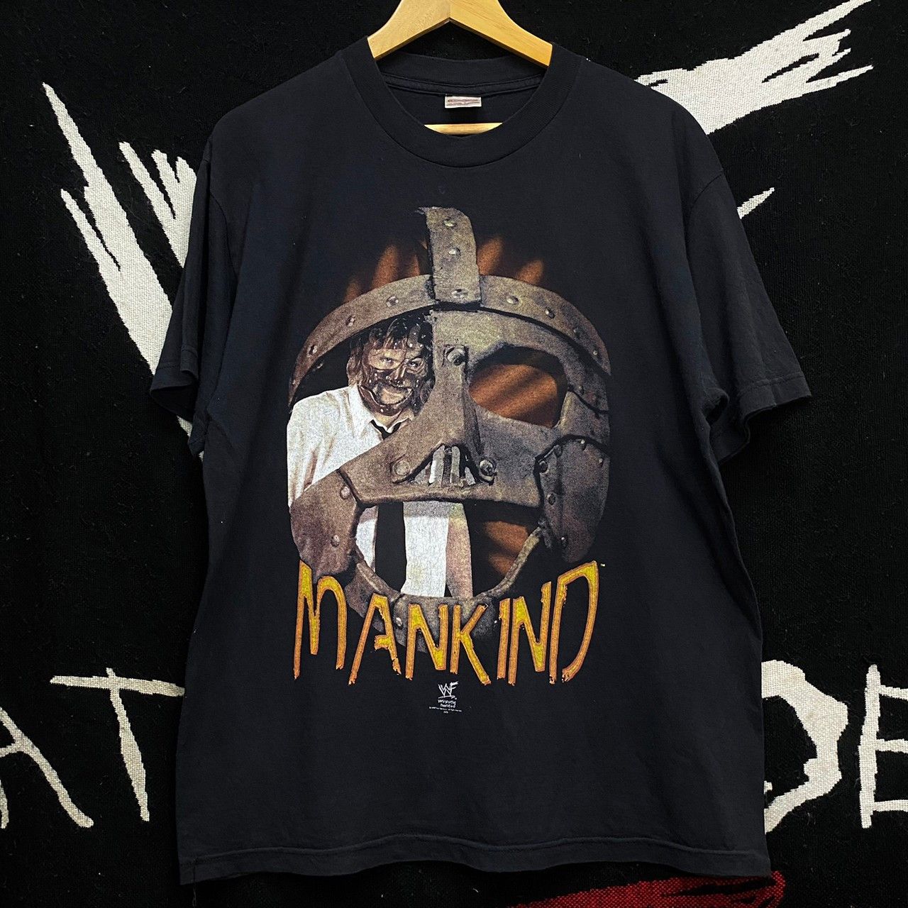 image of Mankind Mr.socko Vintage 1998 Wwf Wrestling Shirt L in Black, Men's (Size Large)