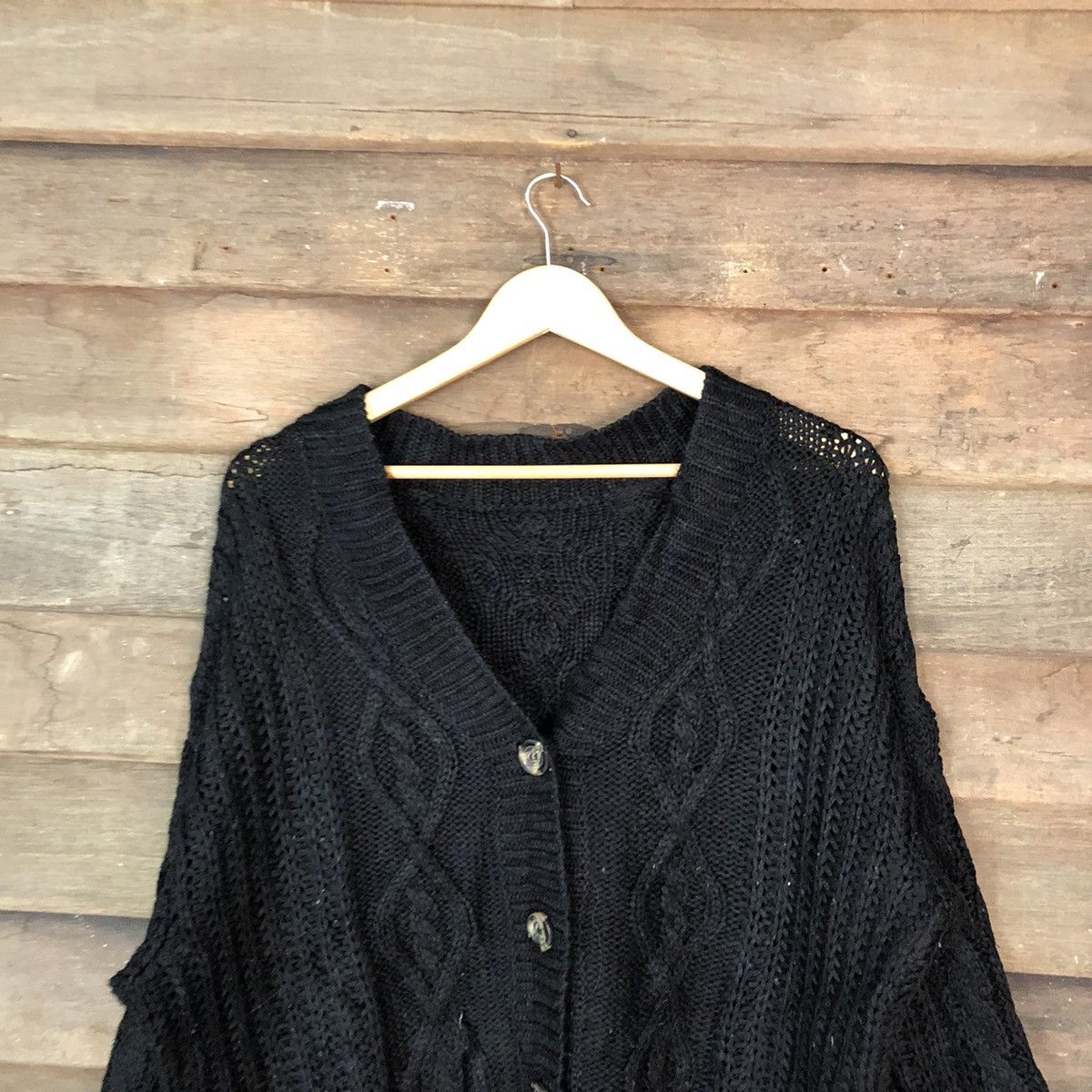DL Japanese Brand Black Cardigan aran isle knitwear #6807