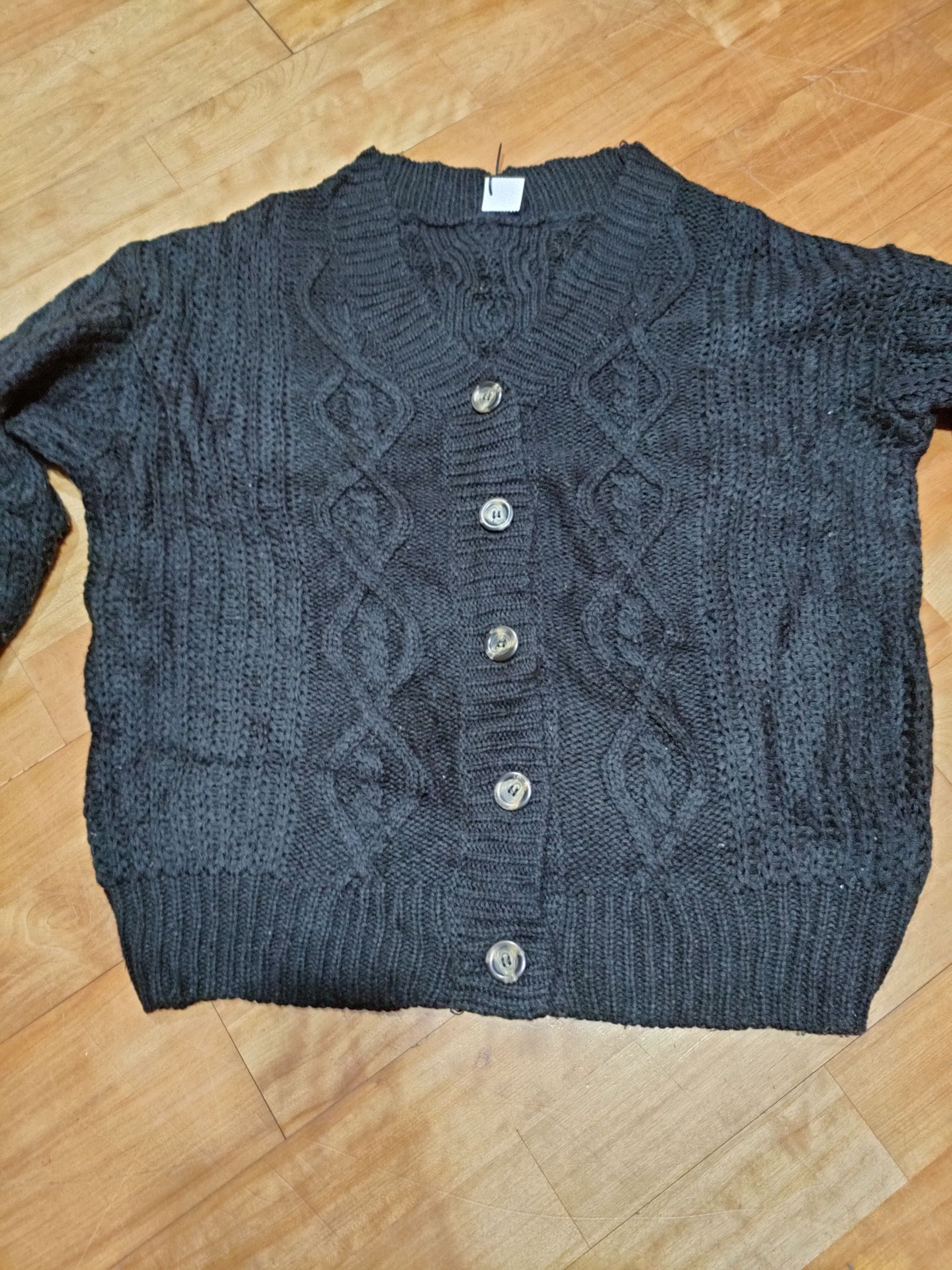 DL Japanese Brand Black Cardigan aran isle knitwear #6807