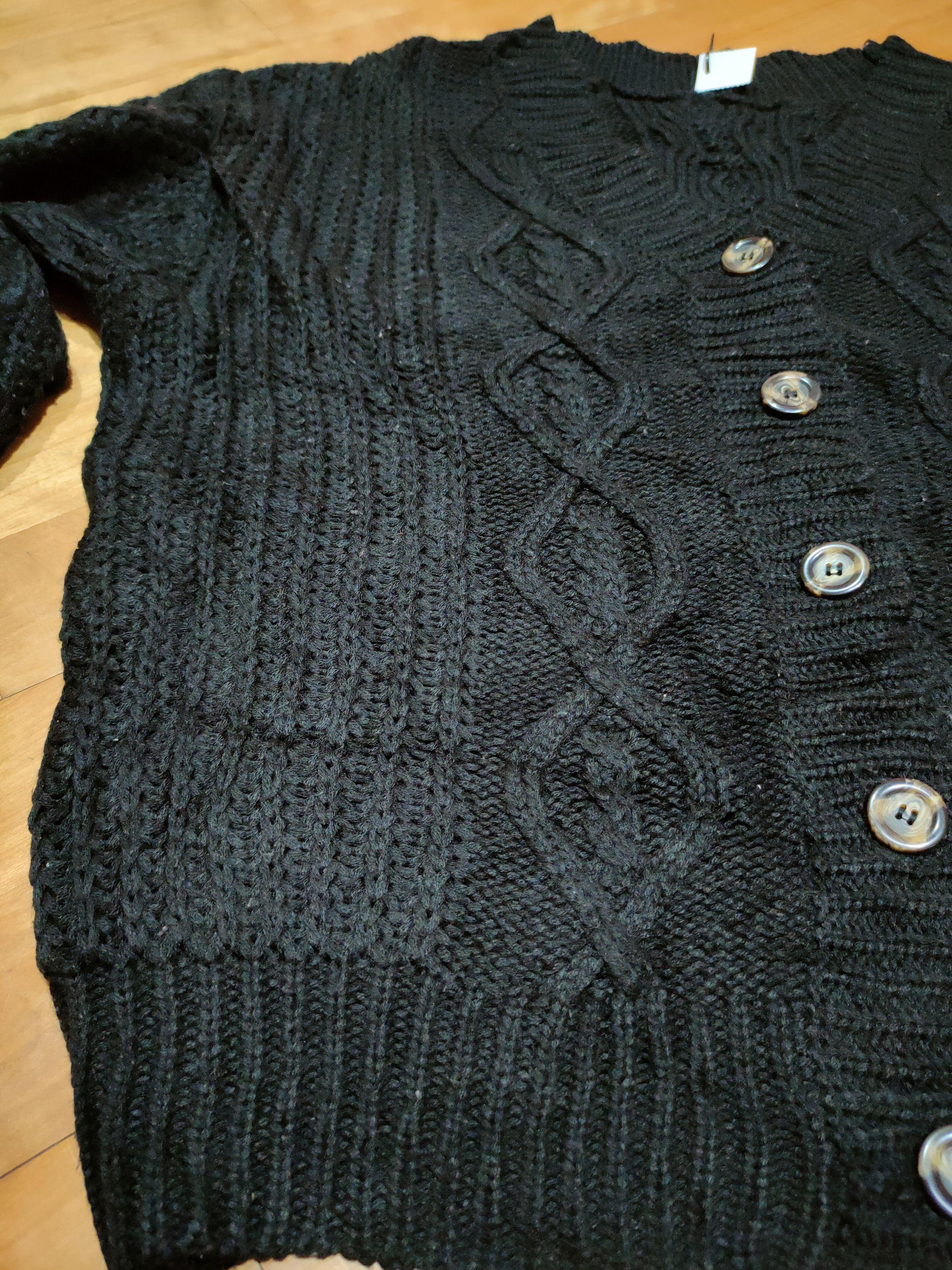 DL Japanese Brand Black Cardigan aran isle knitwear #6807