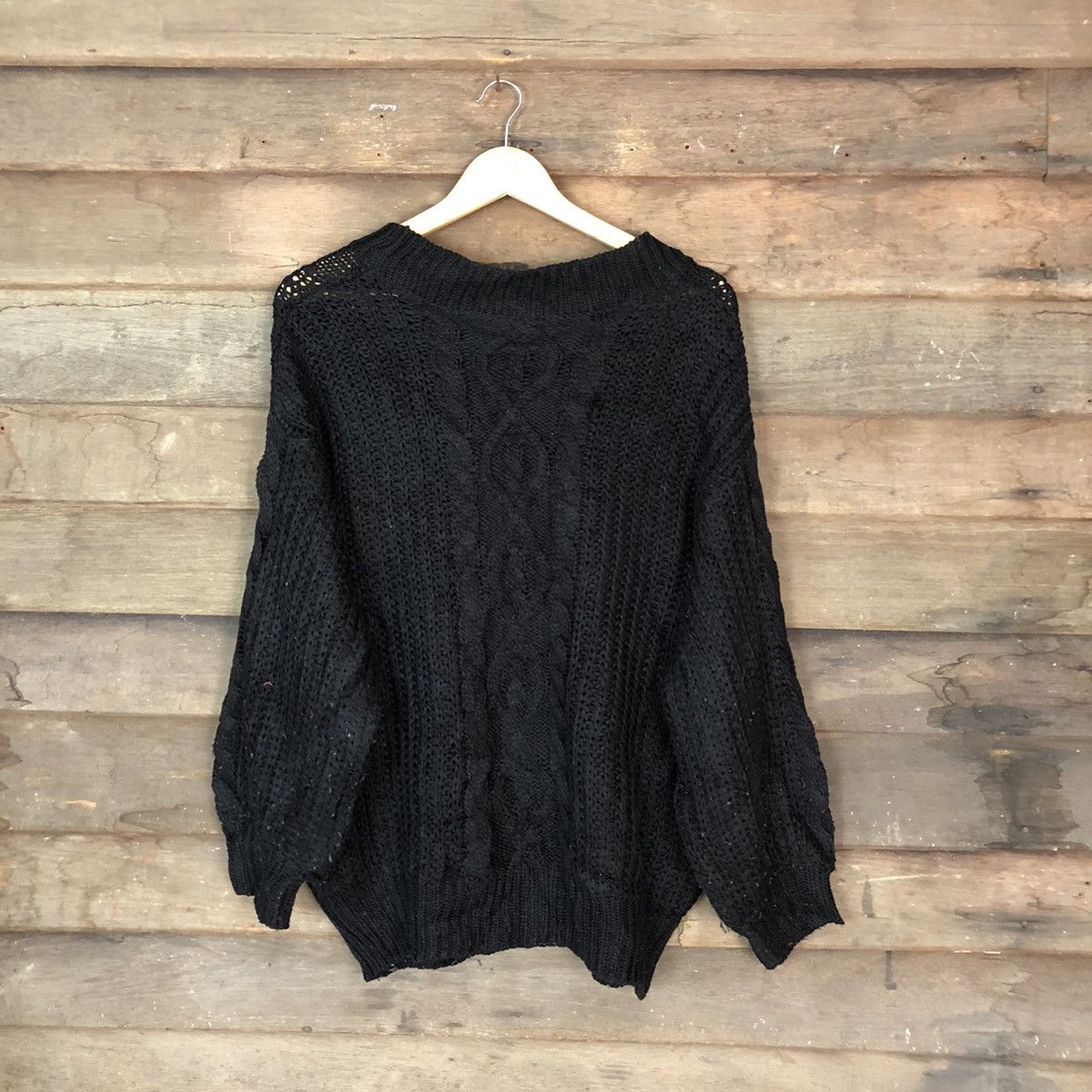 DL Japanese Brand Black Cardigan aran isle knitwear #6807