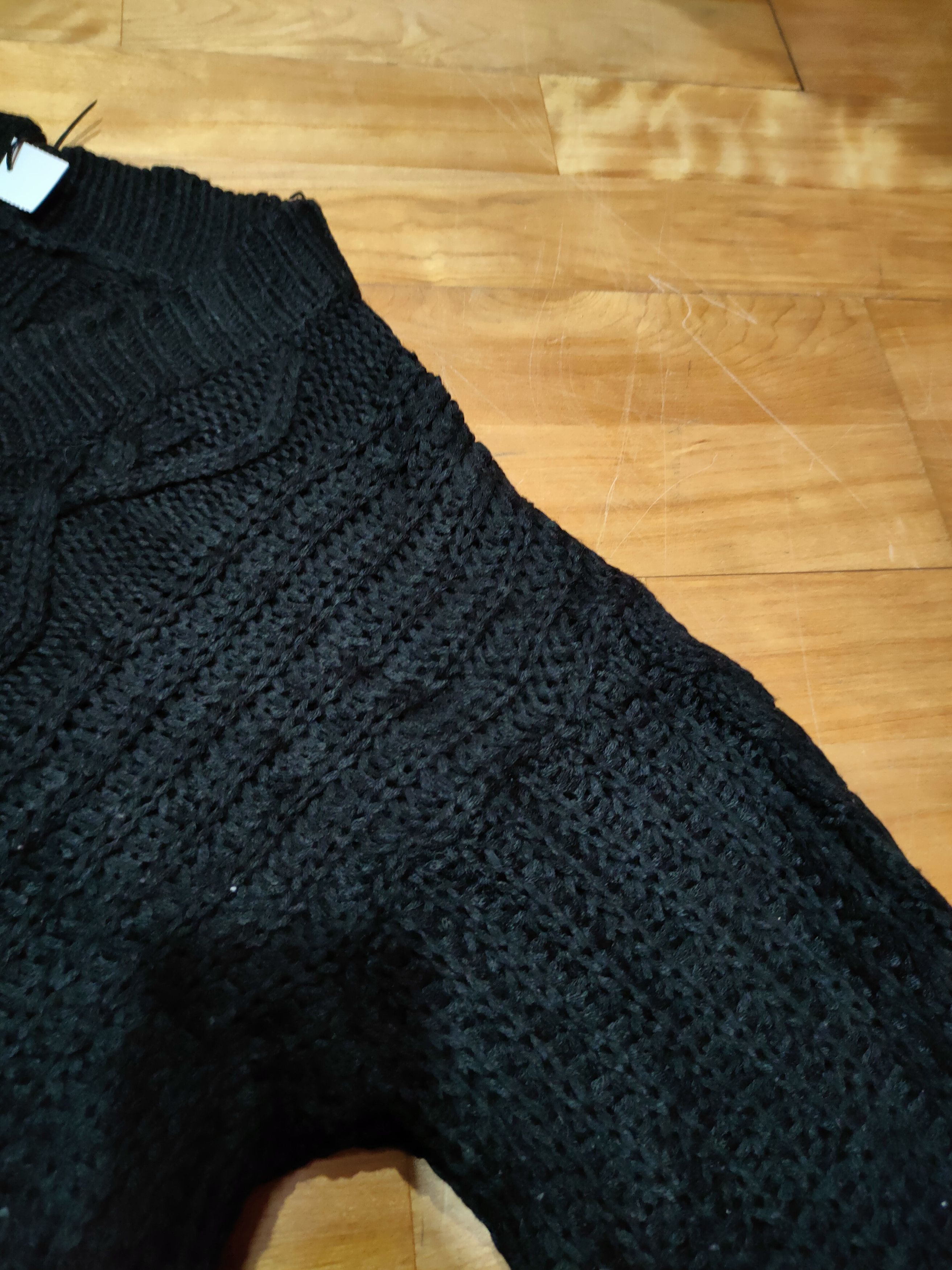 DL Japanese Brand Black Cardigan aran isle knitwear #6807