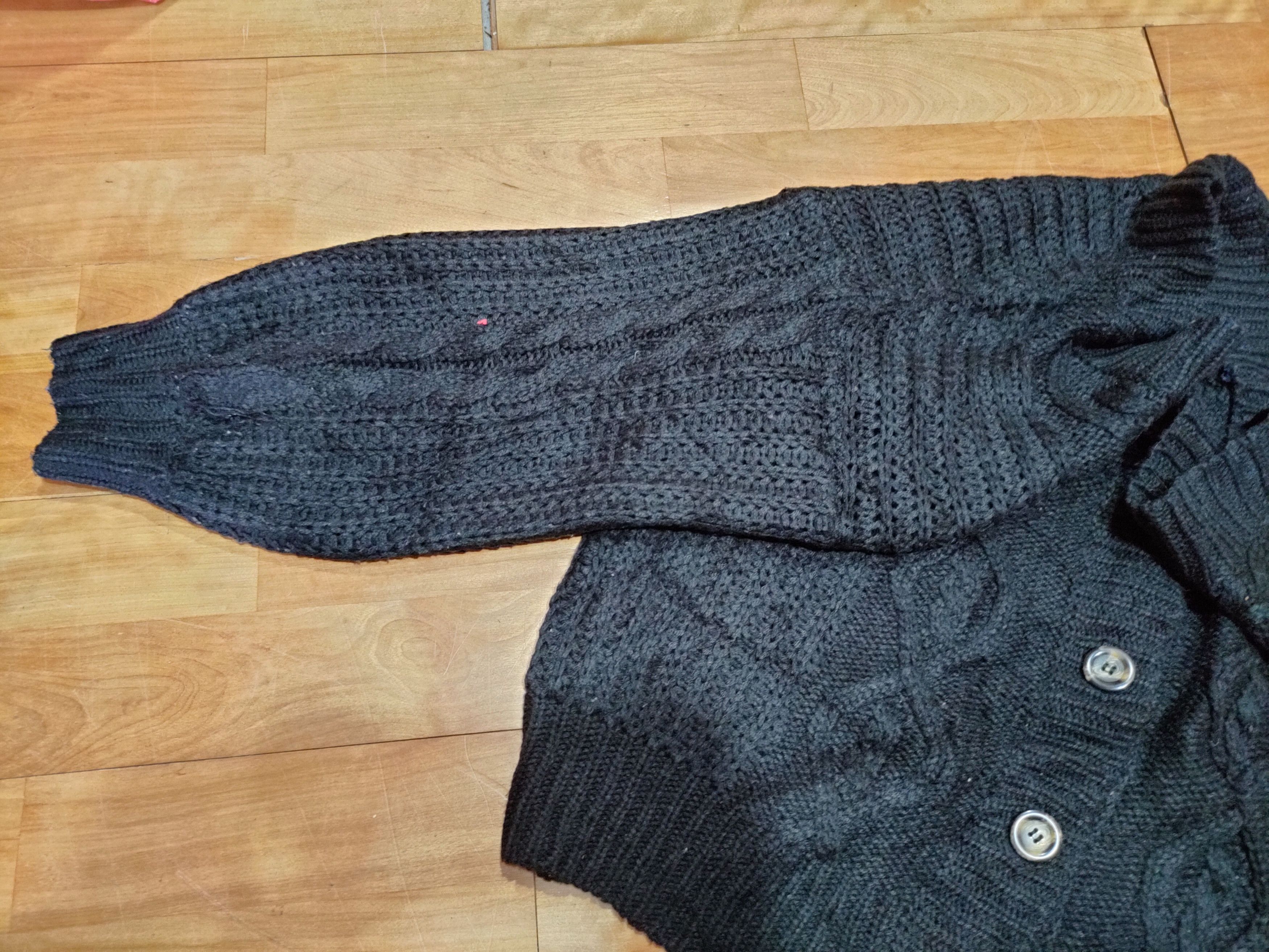 DL Japanese Brand Black Cardigan aran isle knitwear #6807