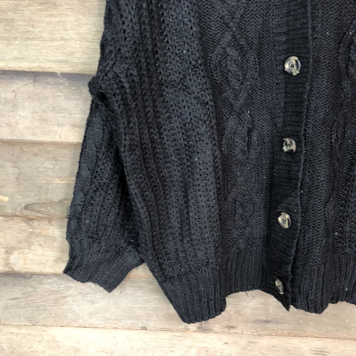 DL Japanese Brand Black Cardigan aran isle knitwear #6807