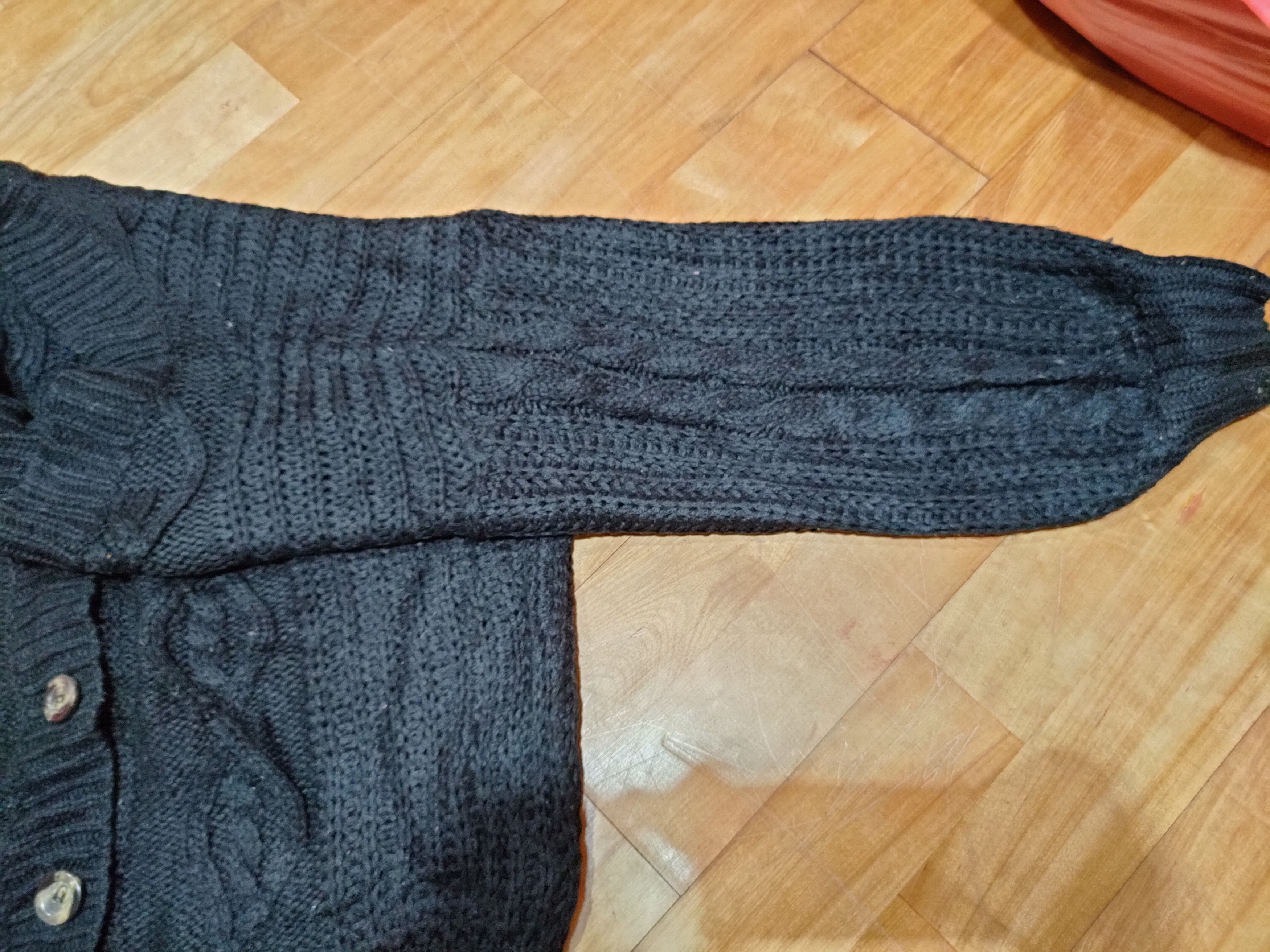 DL Japanese Brand Black Cardigan aran isle knitwear #6807