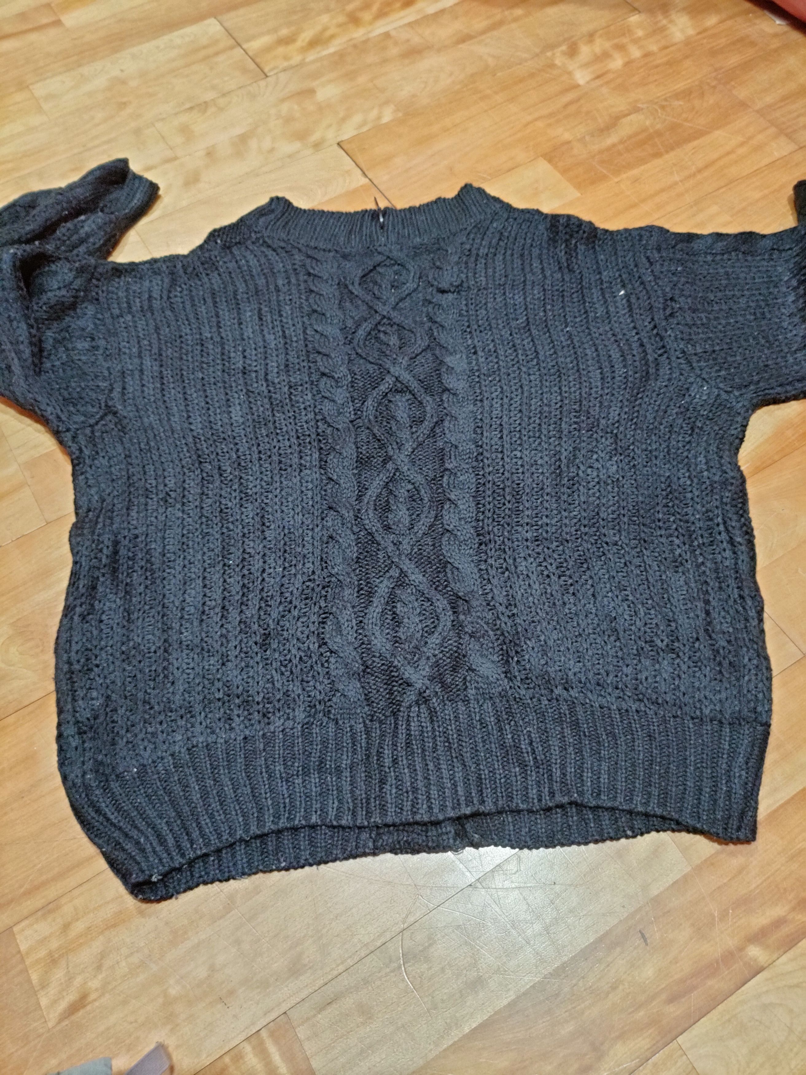 DL Japanese Brand Black Cardigan aran isle knitwear #6807