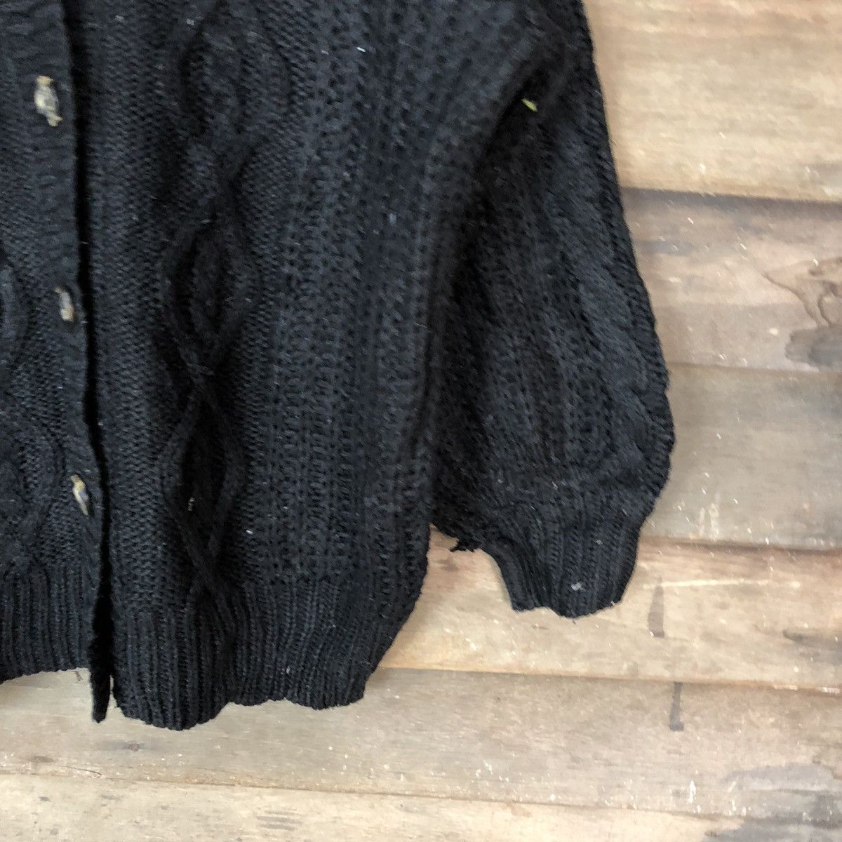 DL Japanese Brand Black Cardigan aran isle knitwear #6807