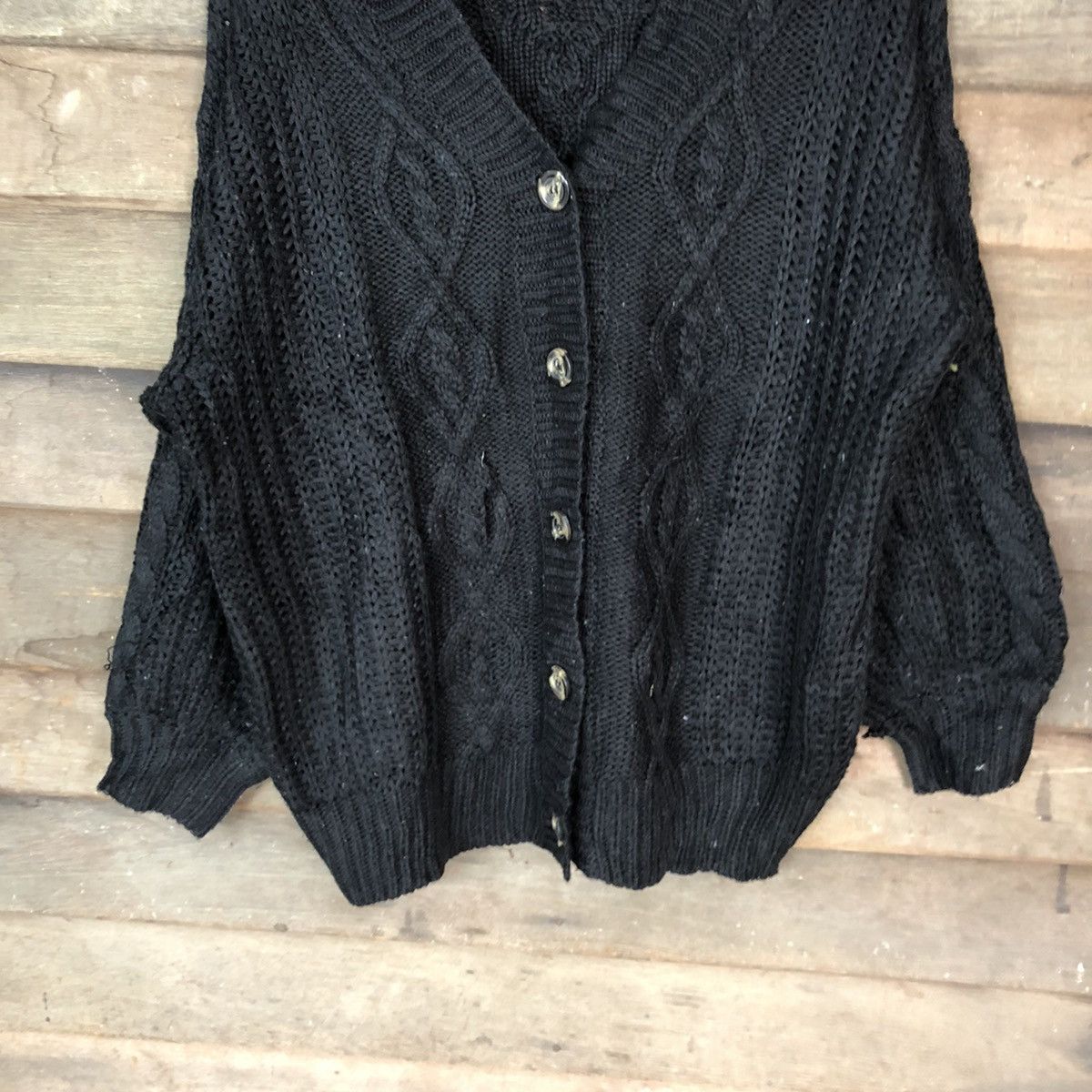 DL Japanese Brand Black Cardigan aran isle knitwear #6807
